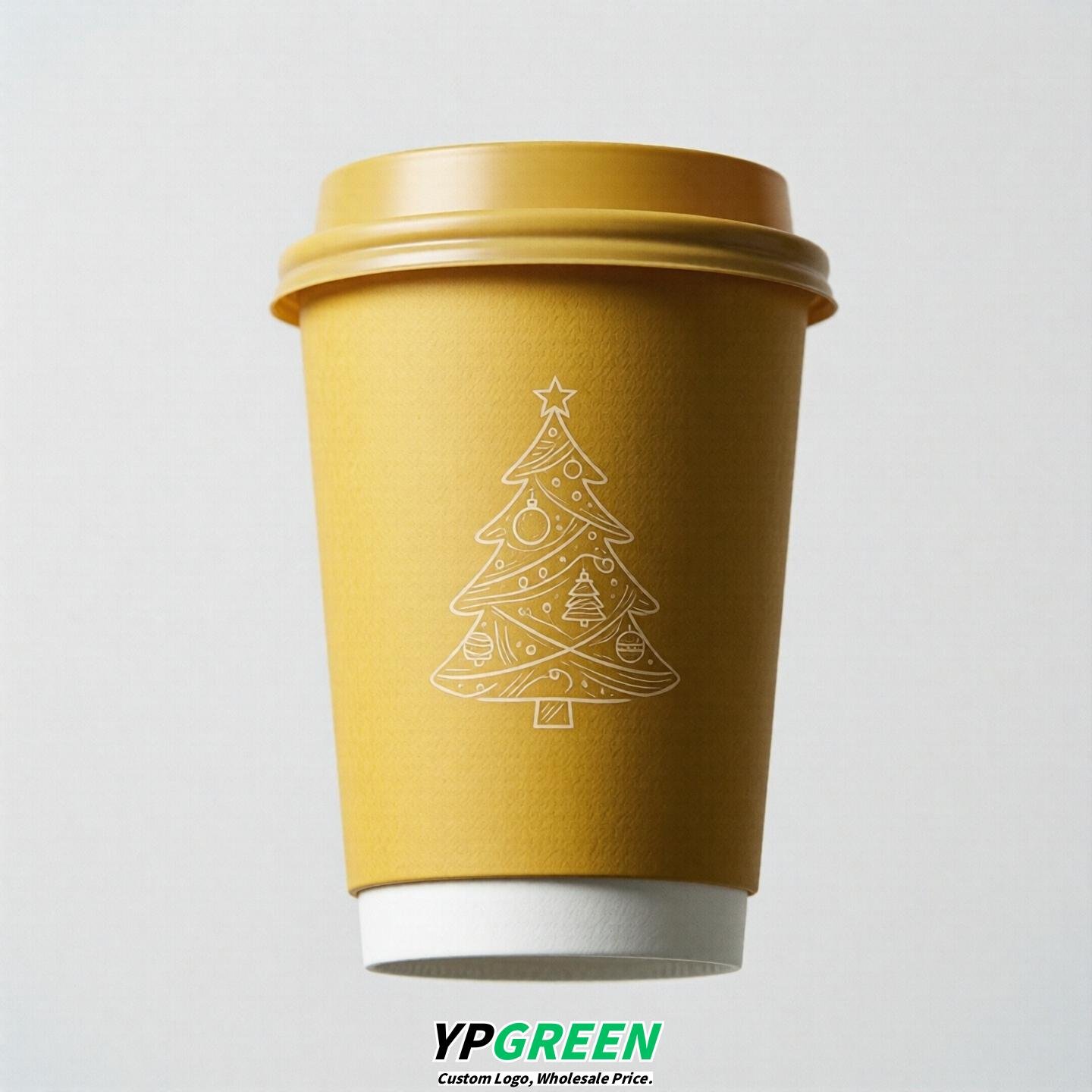 Yellow Paper Cups with Christmas Design 8-24oz