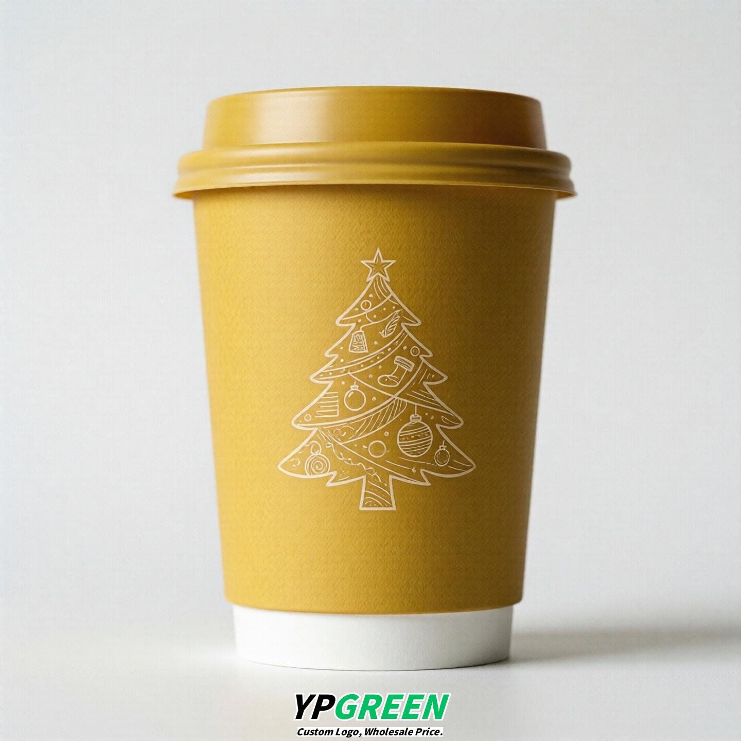Yellow Paper Cups with Christmas Design 8-24oz