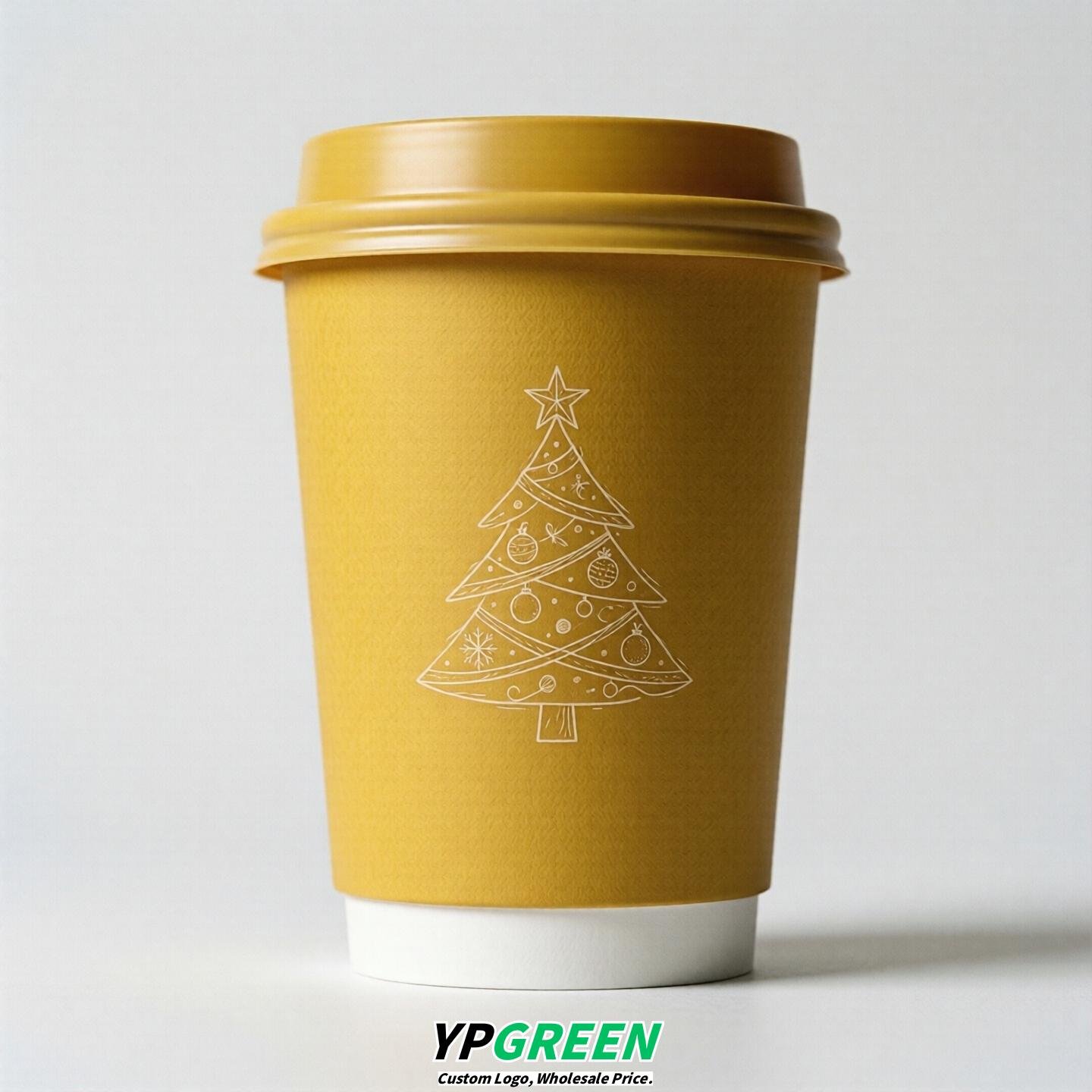 Yellow Paper Cups with Christmas Design 8-24oz