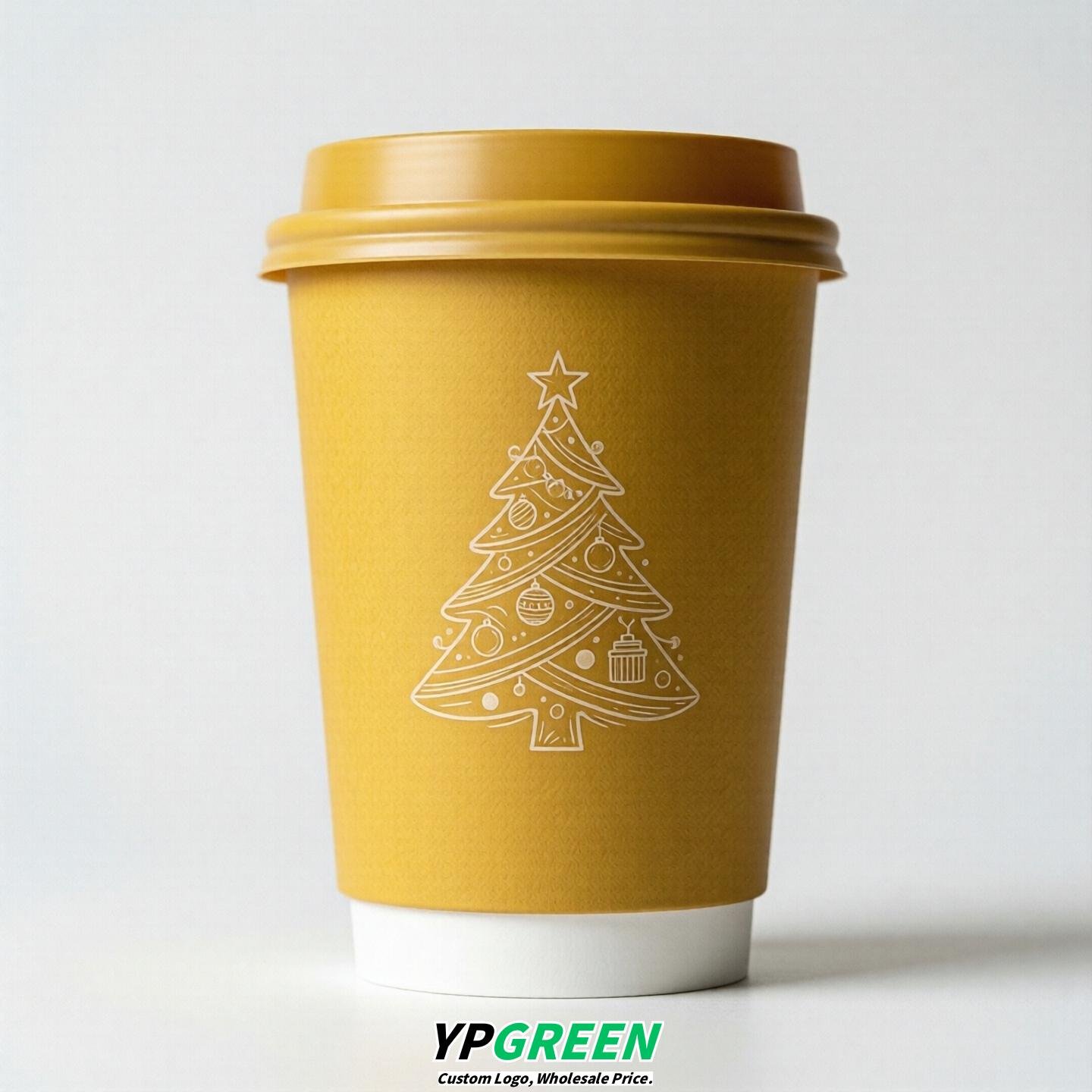 Yellow Paper Cups with Christmas Design 8-24oz