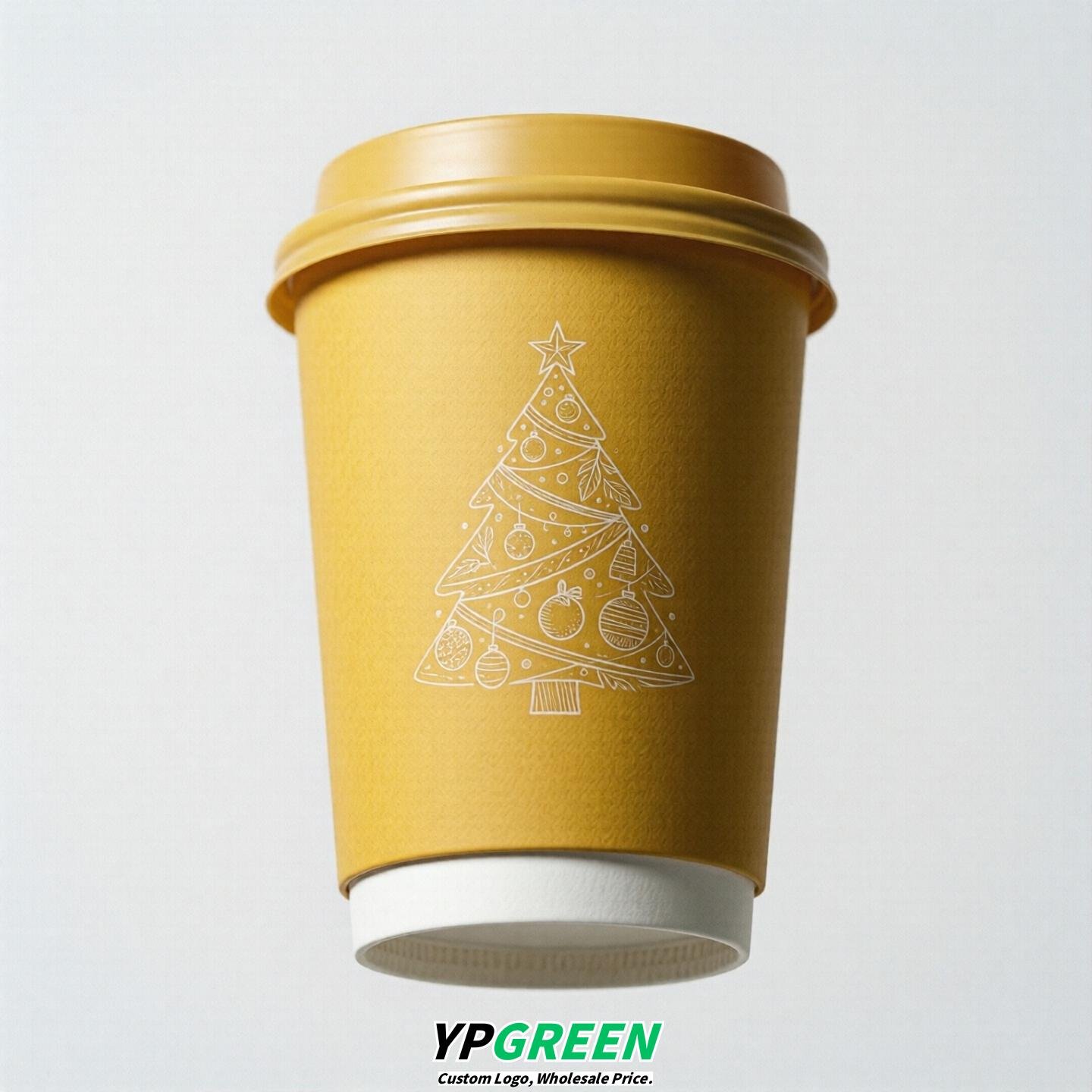 Yellow Paper Cups with Christmas Design 8-24oz