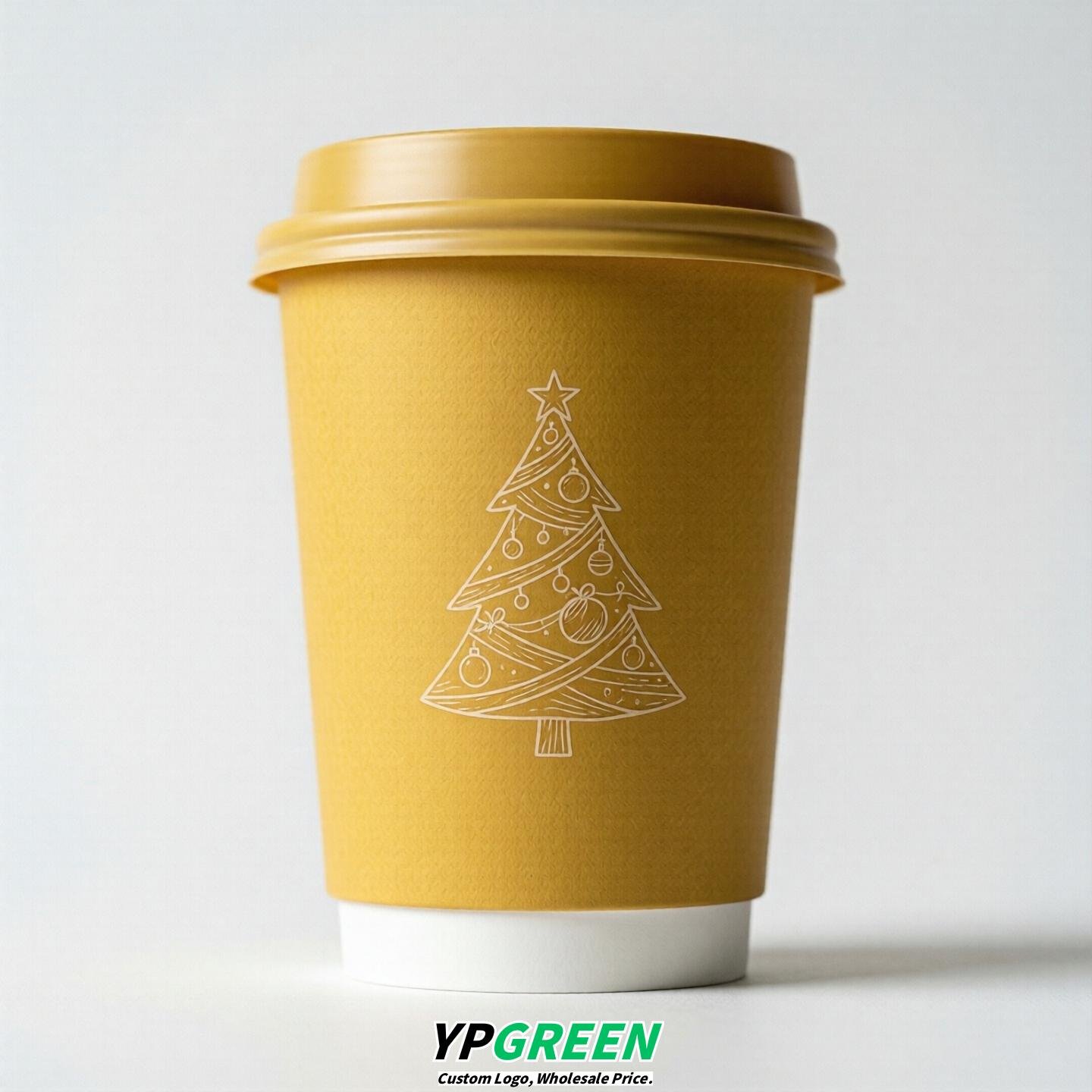 Yellow Paper Cups with Christmas Design 8-24oz