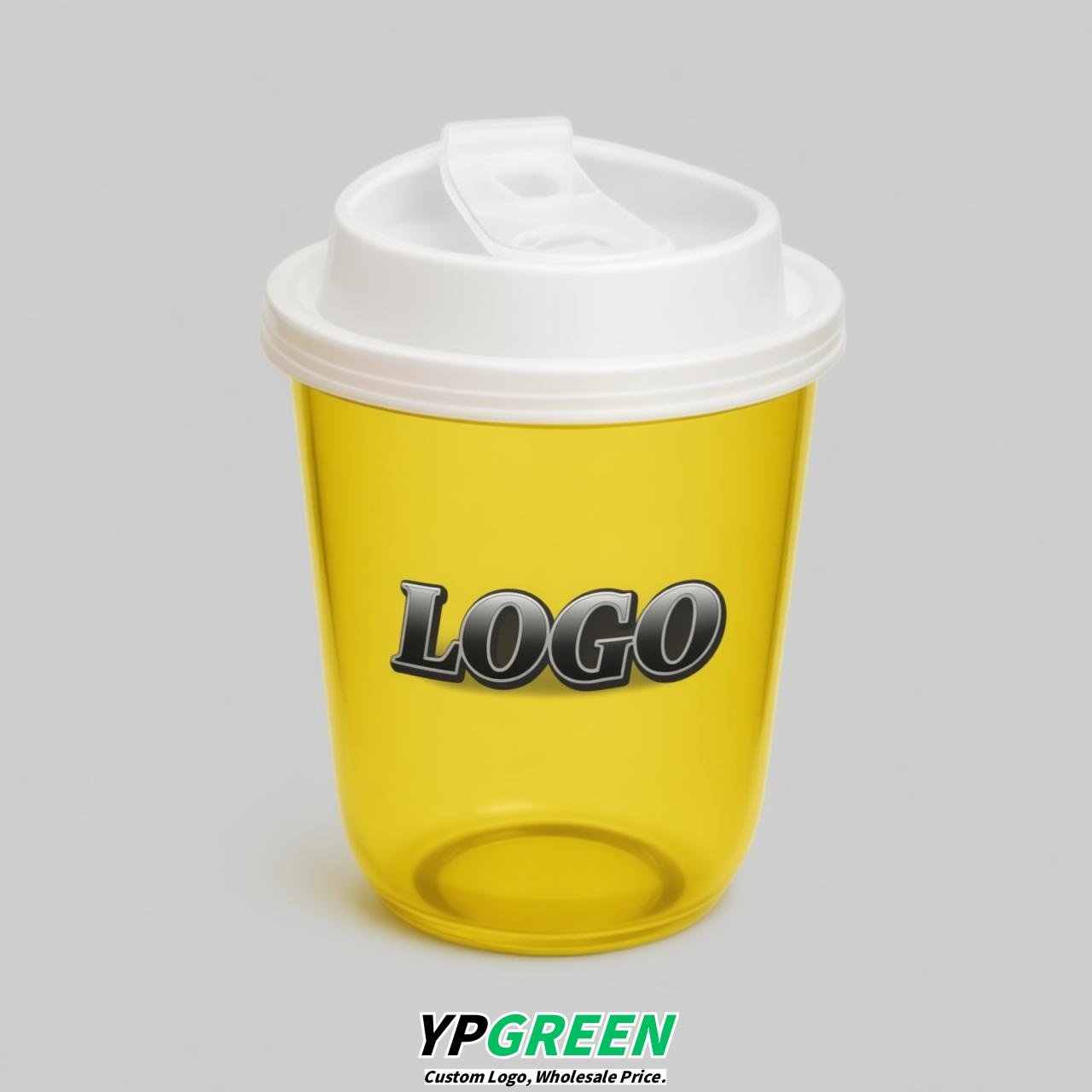 Yellow U Shape Cups with Lid - Custom Logo PP & PET Plastic Disposable