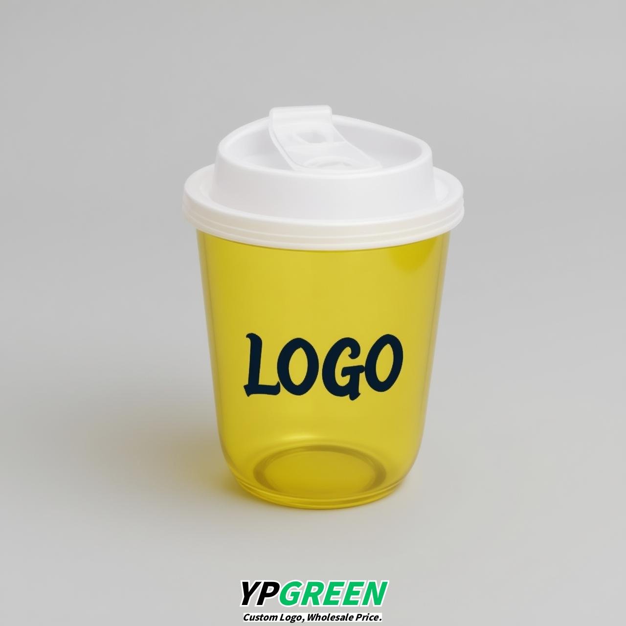 Yellow U Shape Cups with Lid - Custom Logo PP & PET Plastic Disposable
