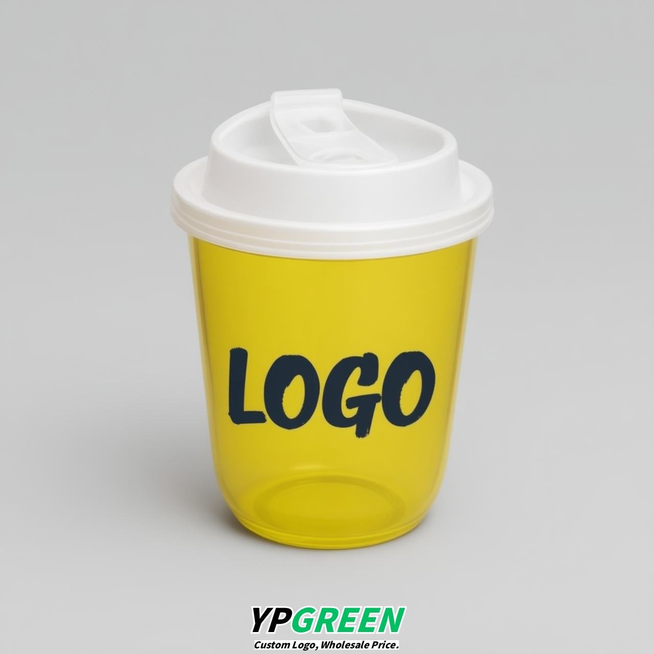 Yellow U Shape Cups with Lid - Custom Logo PP & PET Plastic Disposable