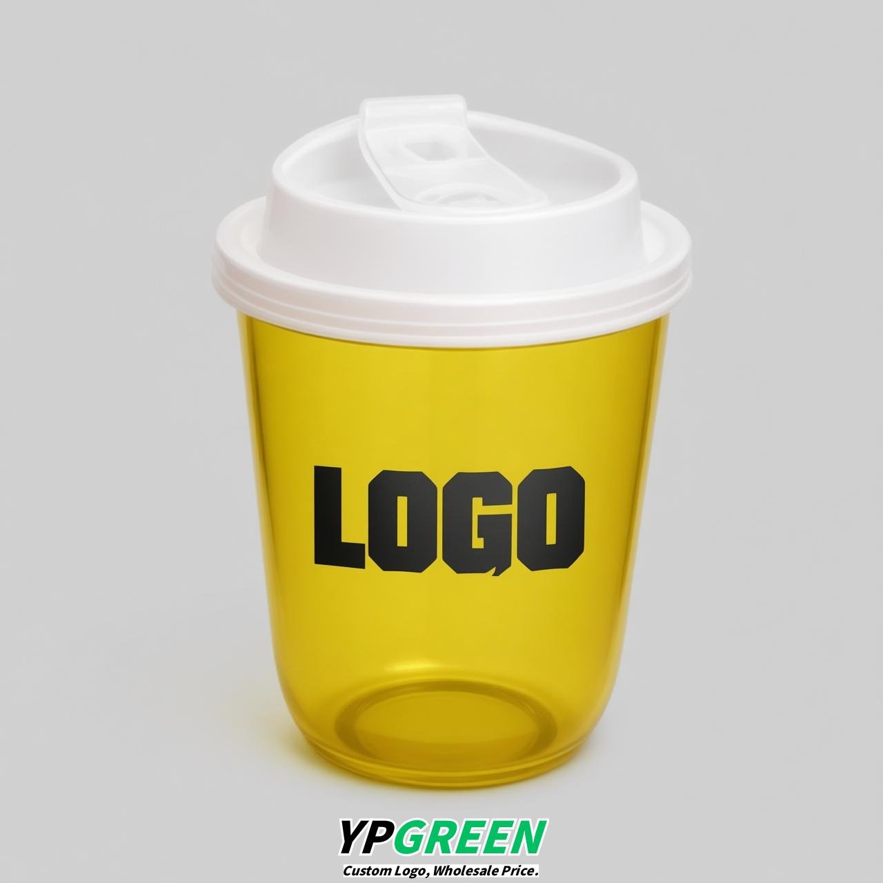 Yellow U Shape Cups with Lid - Custom Logo PP & PET Plastic Disposable