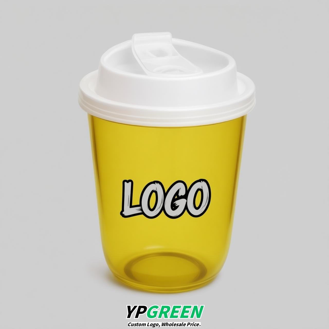 Yellow U Shape Cups with Lid - Custom Logo PP & PET Plastic Disposable
