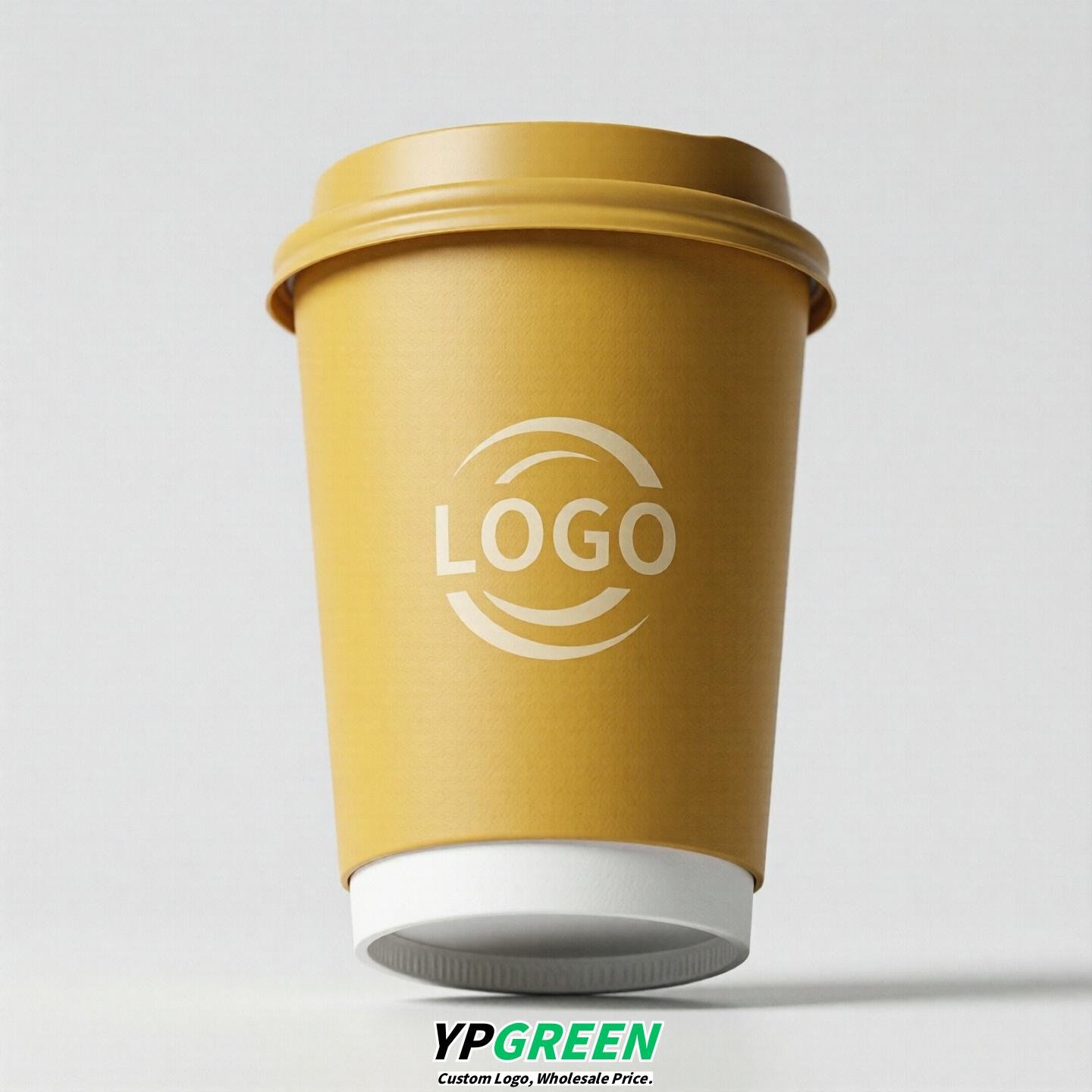 Yellow Custom Logo Paper Cups: 8-24oz & Double Wall