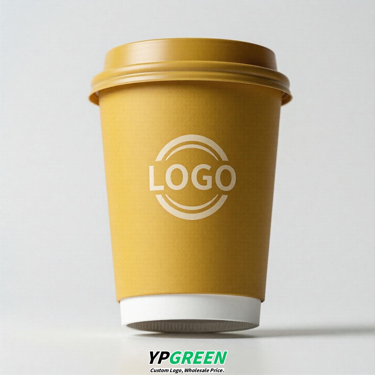 Yellow Custom Logo Paper Cups: 8-24oz & Double Wall