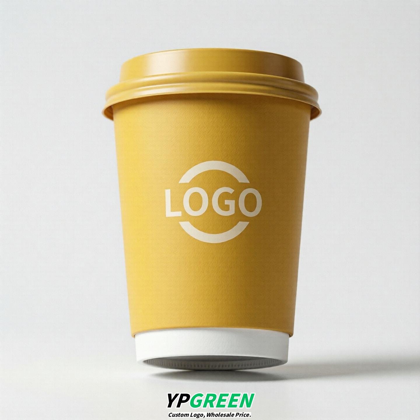 Yellow Custom Logo Paper Cups: 8-24oz & Double Wall