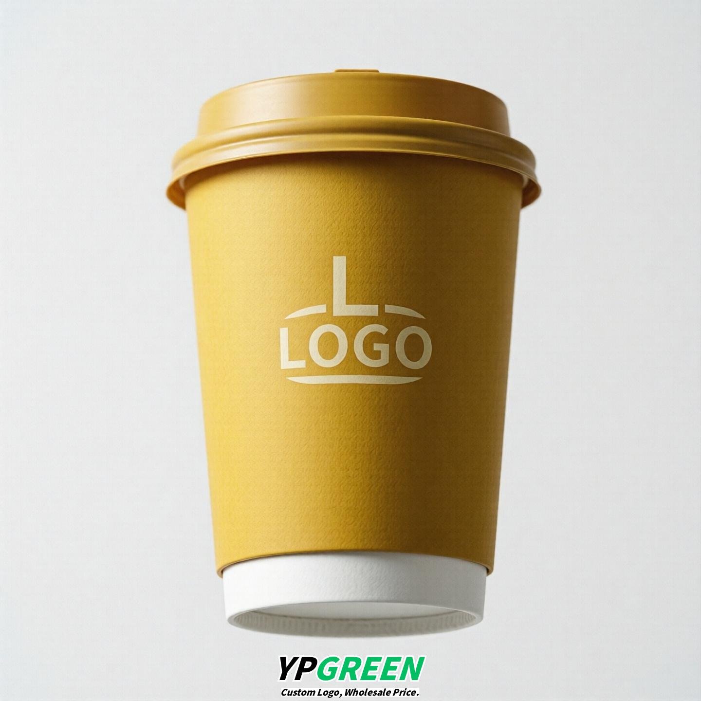 Yellow Custom Logo Paper Cups: 8-24oz & Double Wall