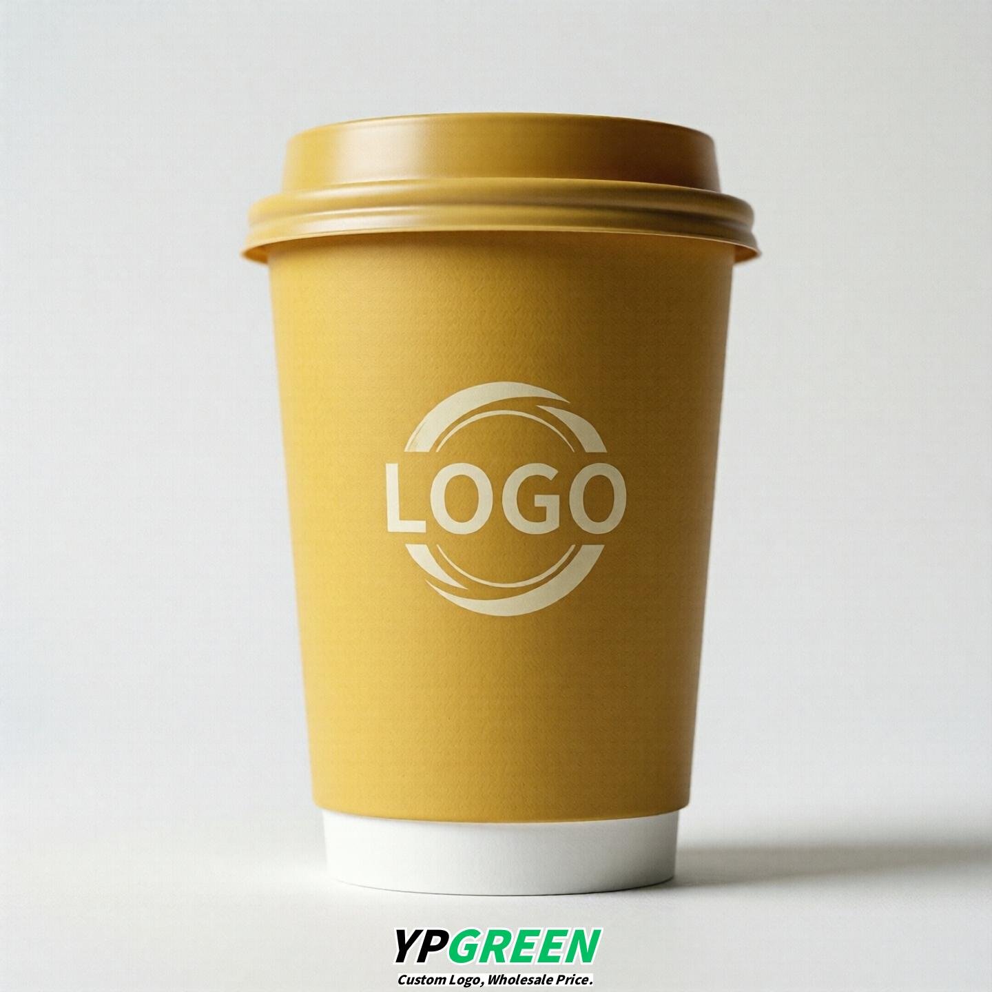 Yellow Custom Logo Paper Cups: 8-24oz & Double Wall