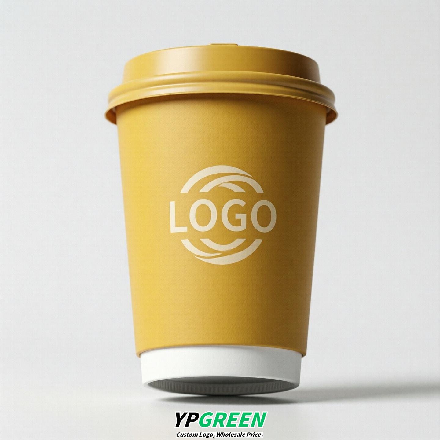 Yellow Custom Logo Paper Cups: 8-24oz & Double Wall