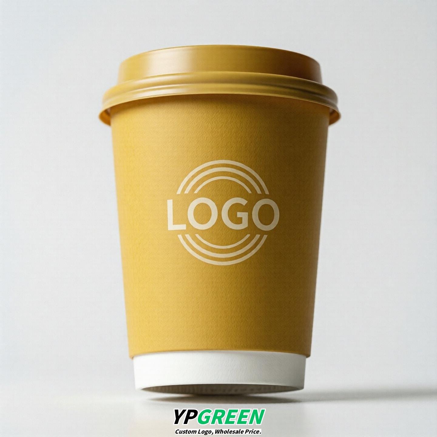 Yellow Custom Logo Paper Cups: 8-24oz & Double Wall