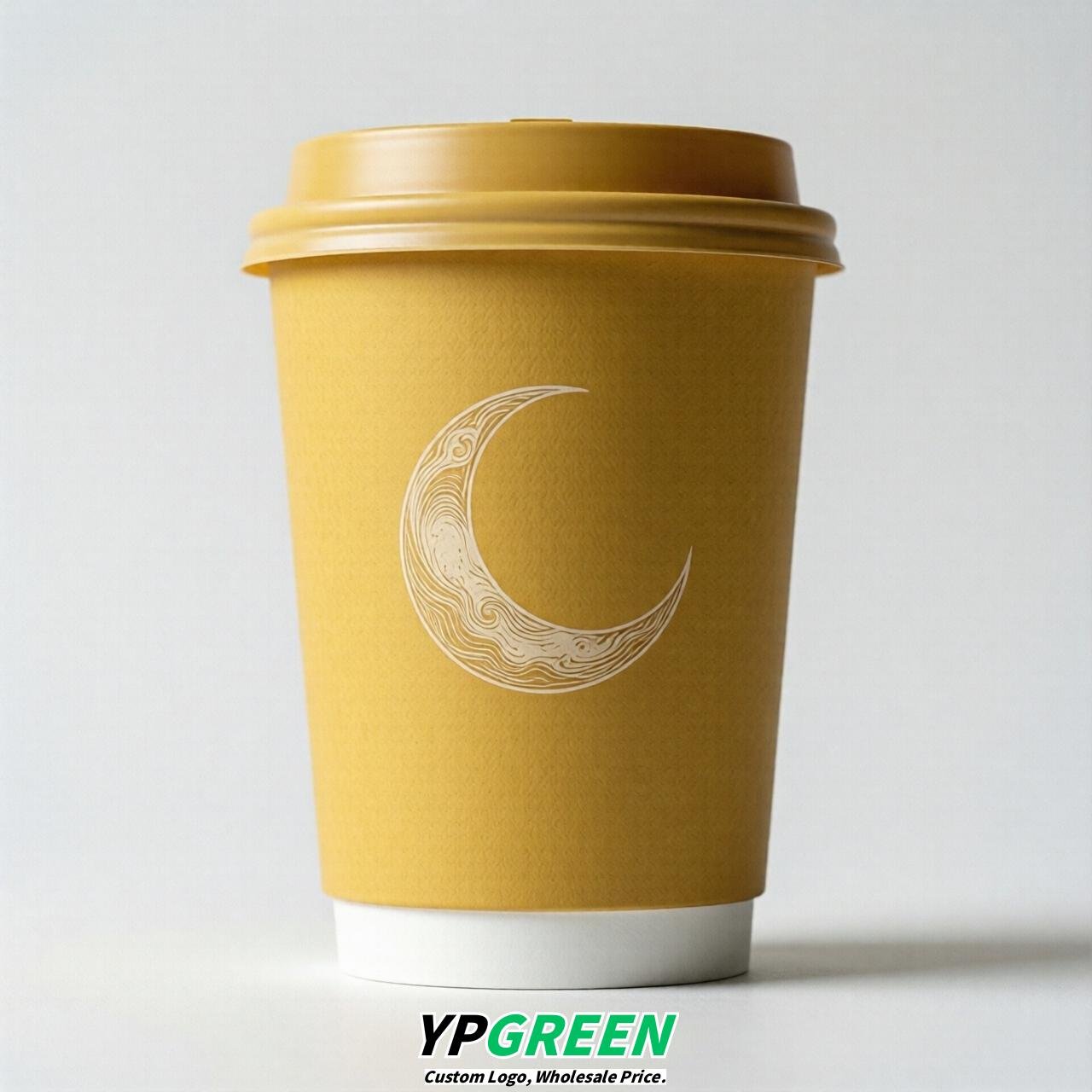 Yellow Moon Paper Cups with Lids 8-24oz