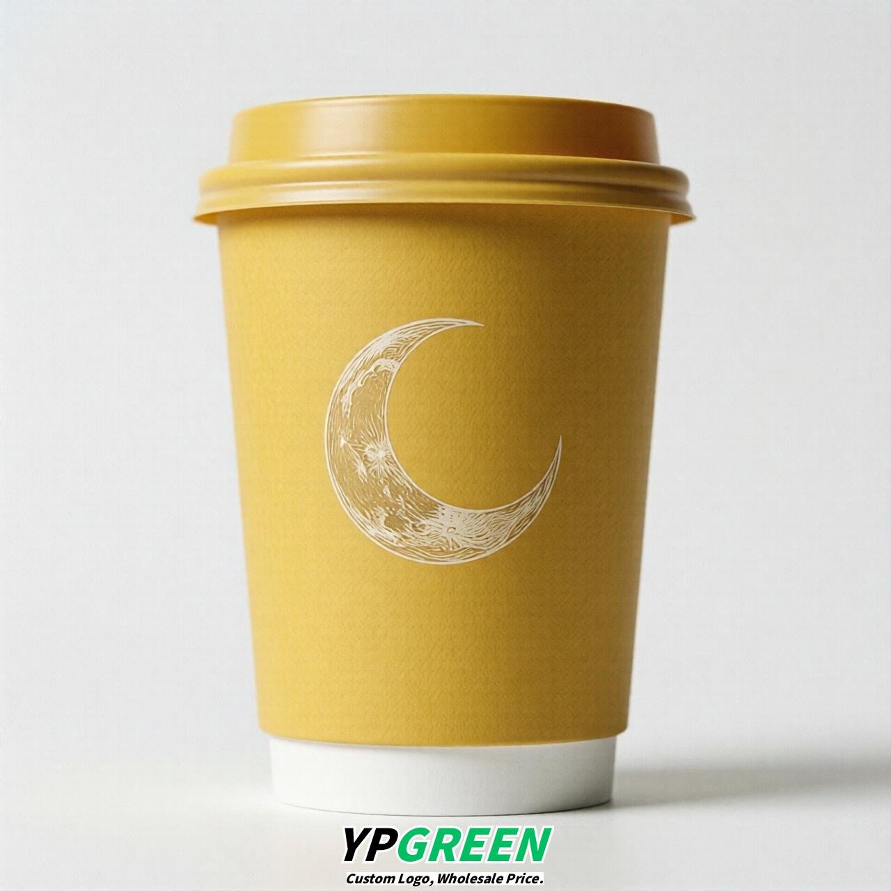Yellow Moon Paper Cups with Lids 8-24oz