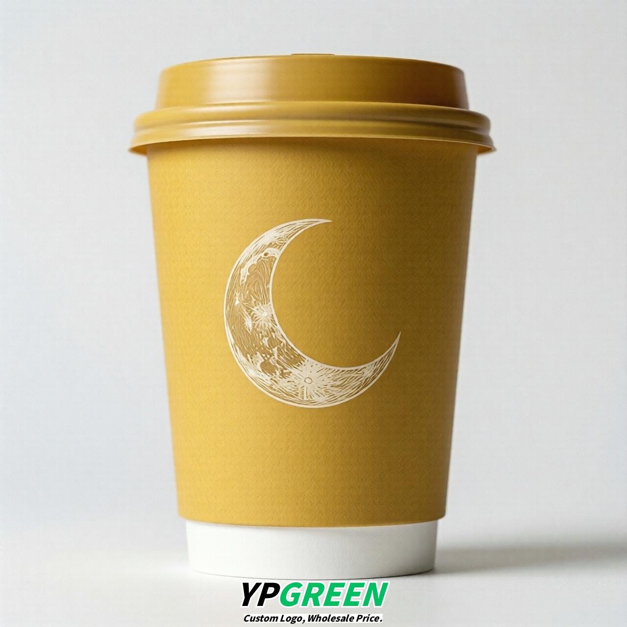 Yellow Moon Paper Cups with Lids 8-24oz