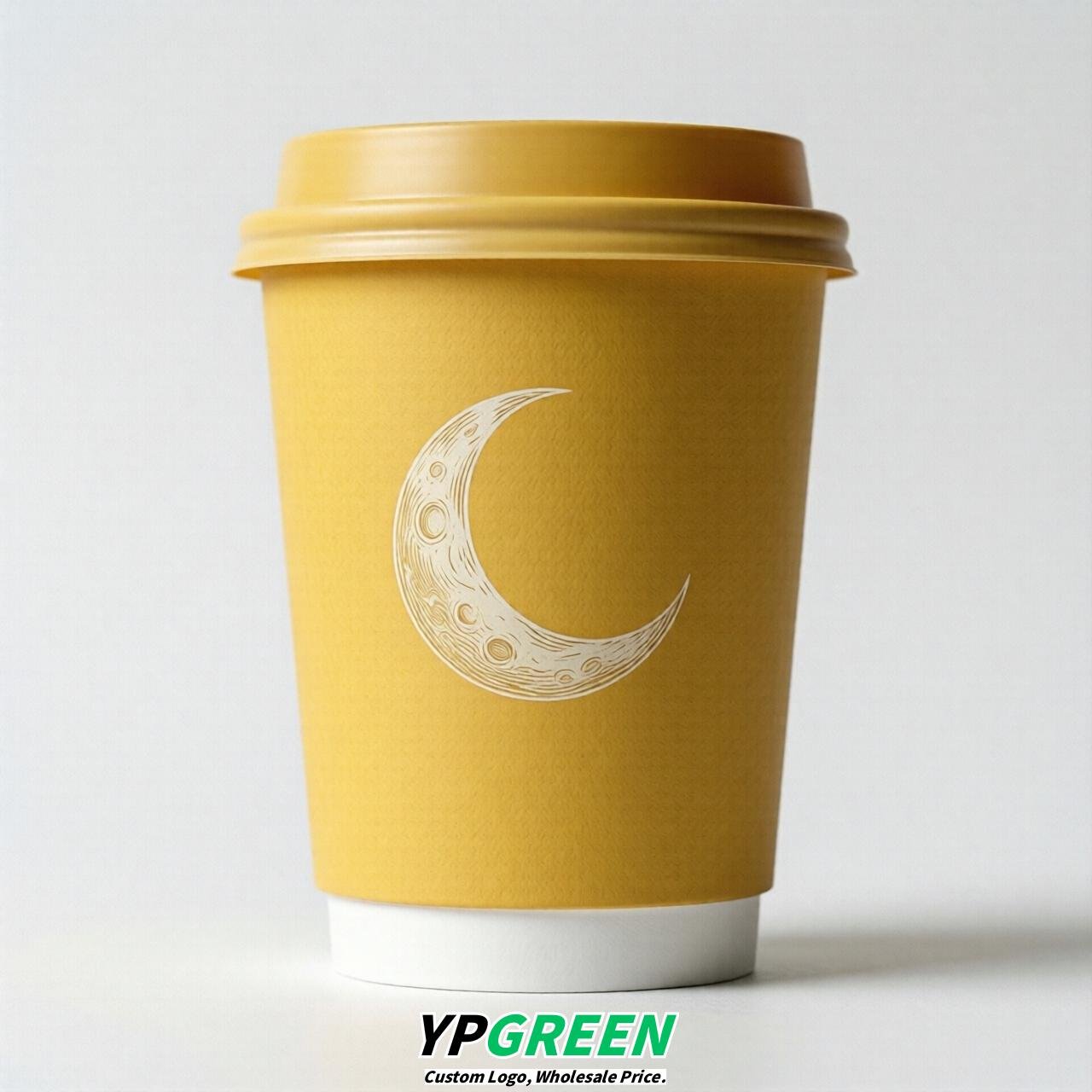 Yellow Moon Paper Cups with Lids 8-24oz