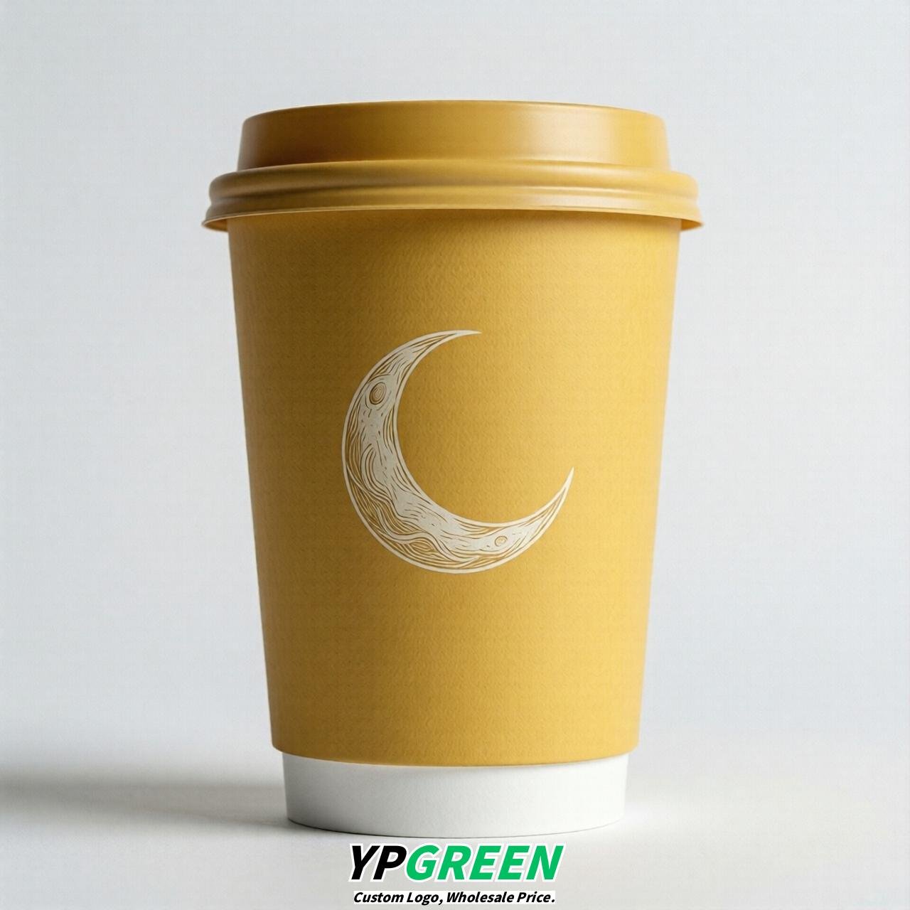 Yellow Moon Paper Cups with Lids 8-24oz