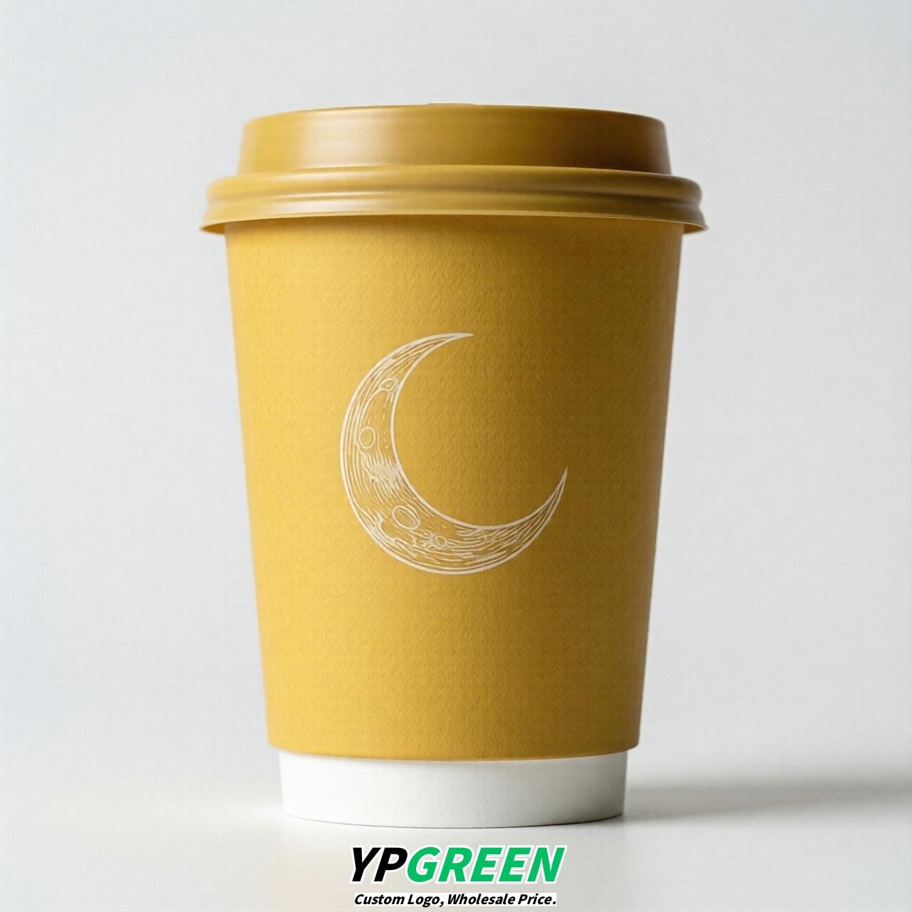 Yellow Moon Paper Cups with Lids 8-24oz