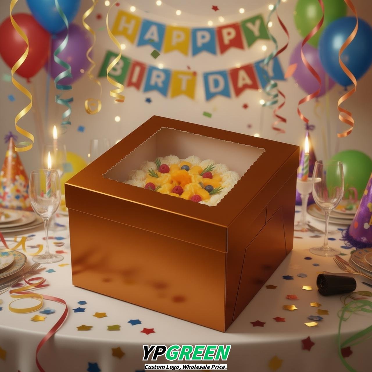 Amber 10 & 12 inches Cake Box with Window - Square Cardboard Cake Box