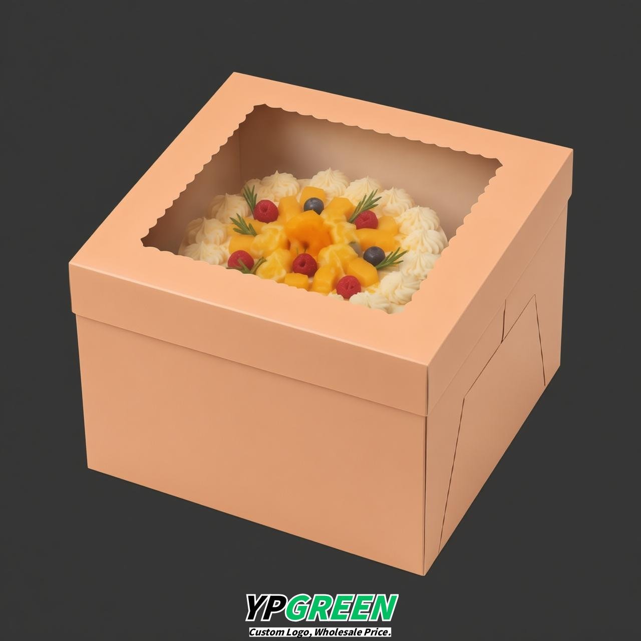 Apricot 10 & 12 inches Cake Box with Window - Square Cardboard Cake Box