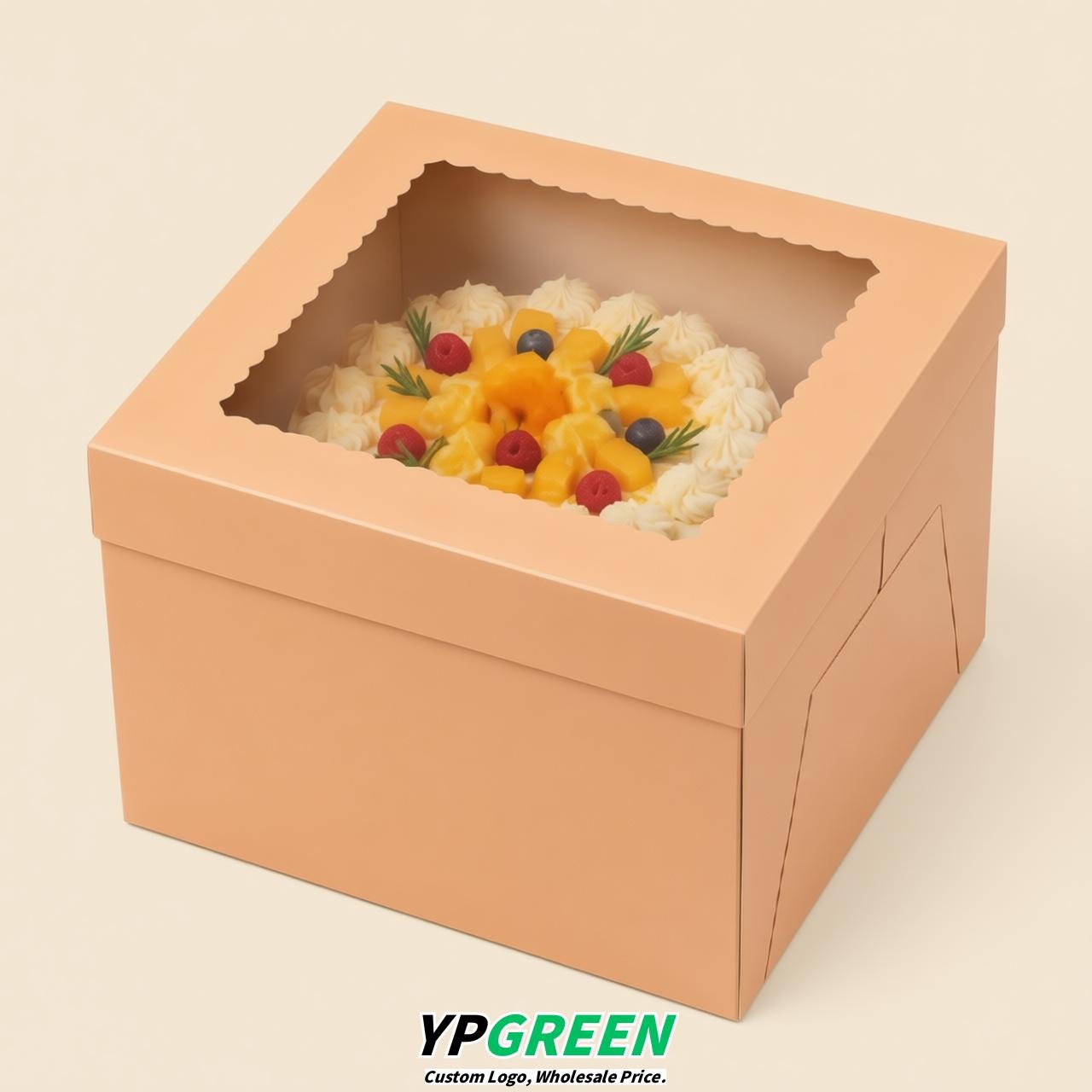 Apricot 10 & 12 inches Cake Box with Window - Square Cardboard Cake Box