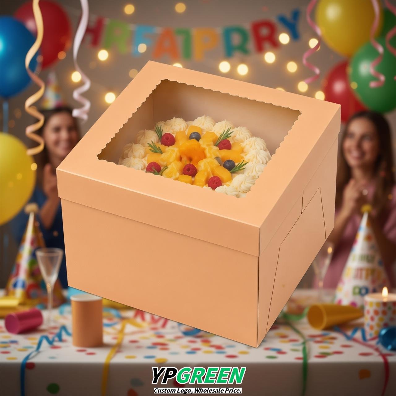 Apricot 10 & 12 inches Cake Box with Window - Square Cardboard Cake Box
