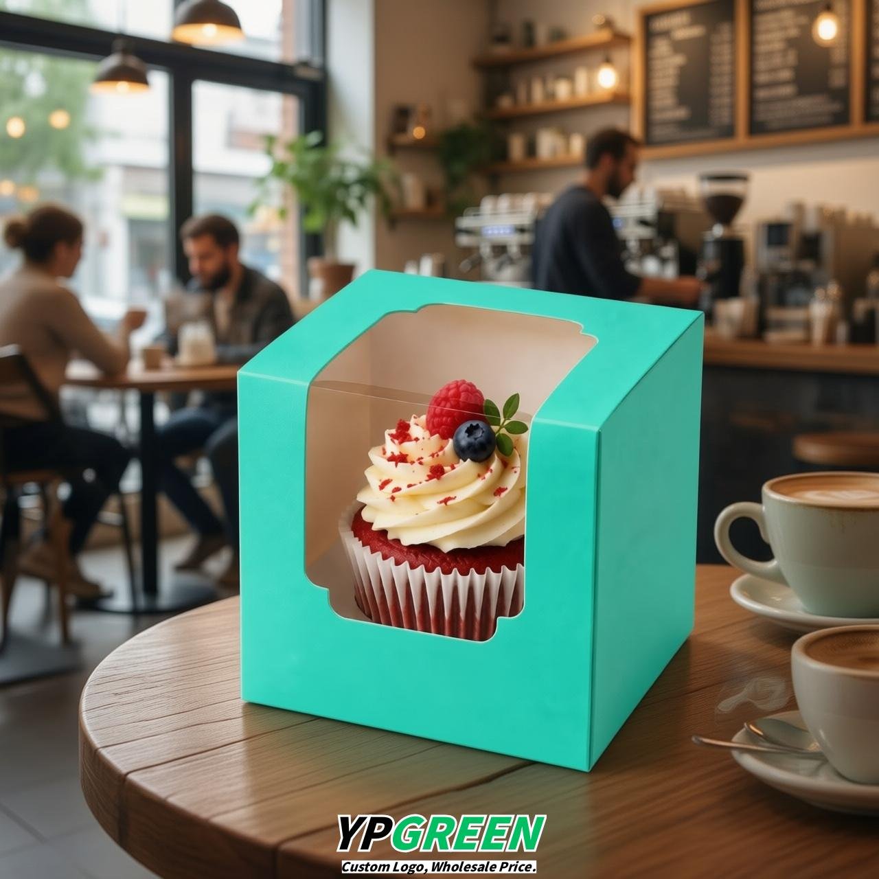 Aquamarine Individual 3.5 inches Square Paper Cupcake Box Containers with Windows & Inserts