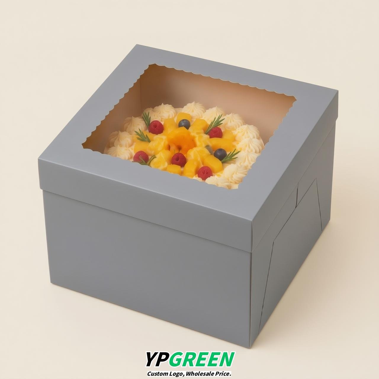 Aurora Gray 10 & 12 inches Tall Cake Box with Window - Square Cardboard Cake Box