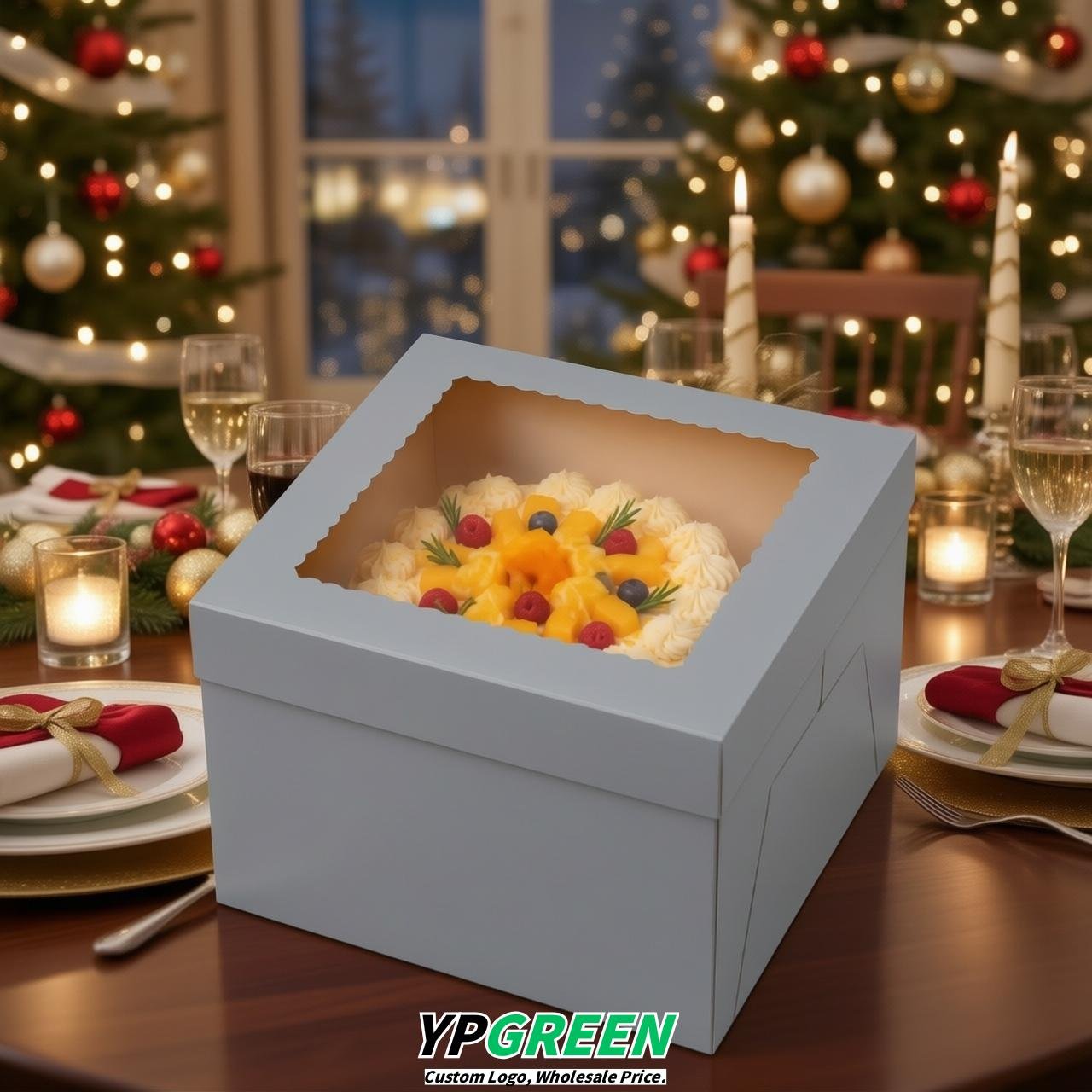 Aurora Gray 10 & 12 inches Tall Cake Box with Window - Square Cardboard Cake Box Aurora Gray 10 & 12 inches Tall Cake Box with Window - Square Cardboard Cake Box
