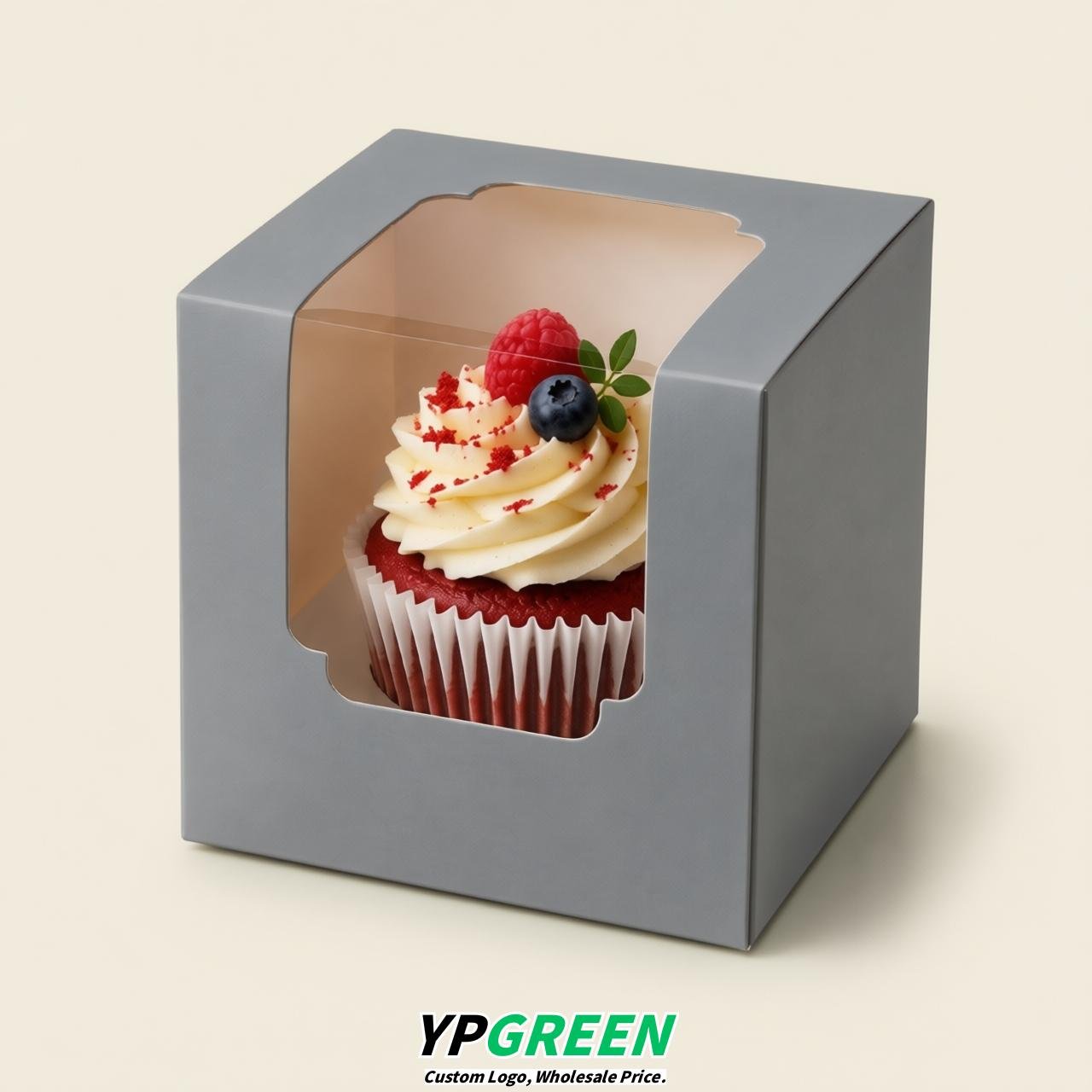 Aurora Gray Individual 3.5 inches Square Paper Cupcake Box Containers with Windows & Inserts