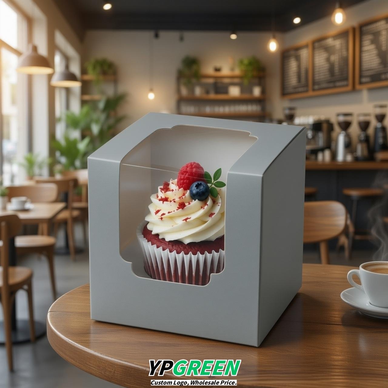 Aurora Gray Individual 3.5 inches Square Paper Cupcake Box Containers with Windows & Inserts