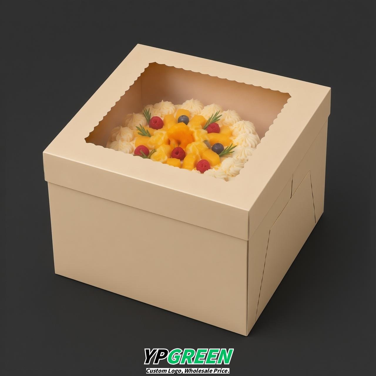 Beige 10 & 12 inches Cake Box with Window - Square Cardboard Cake Box
