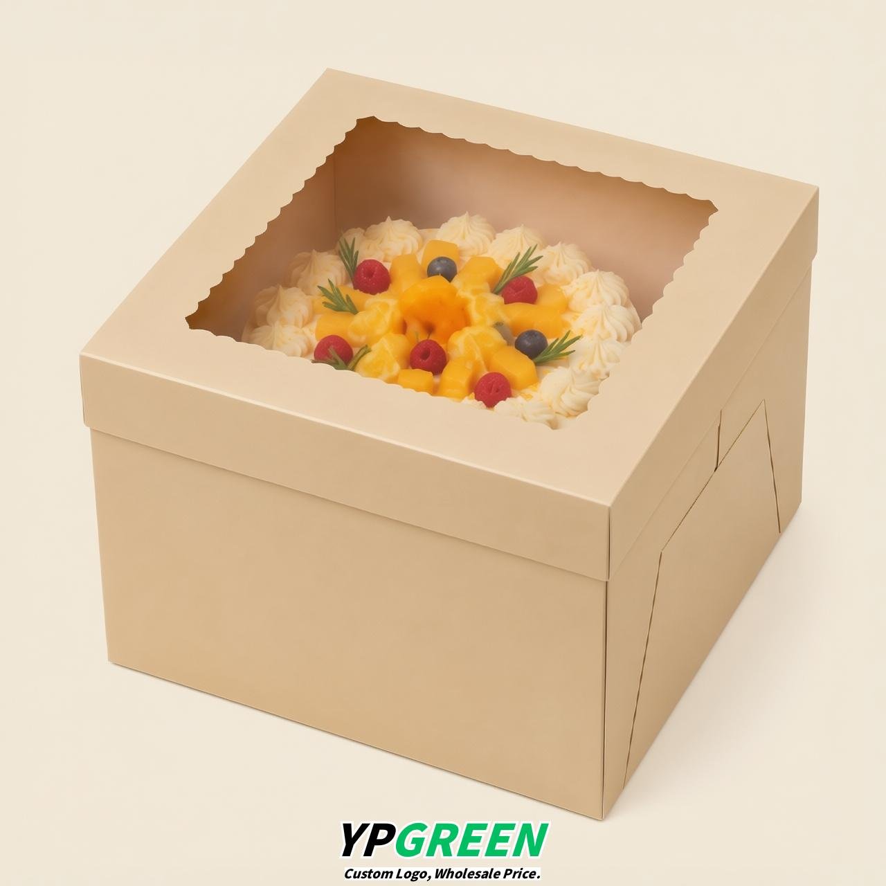 Beige 10 & 12 inches Cake Box with Window - Square Cardboard Cake Box