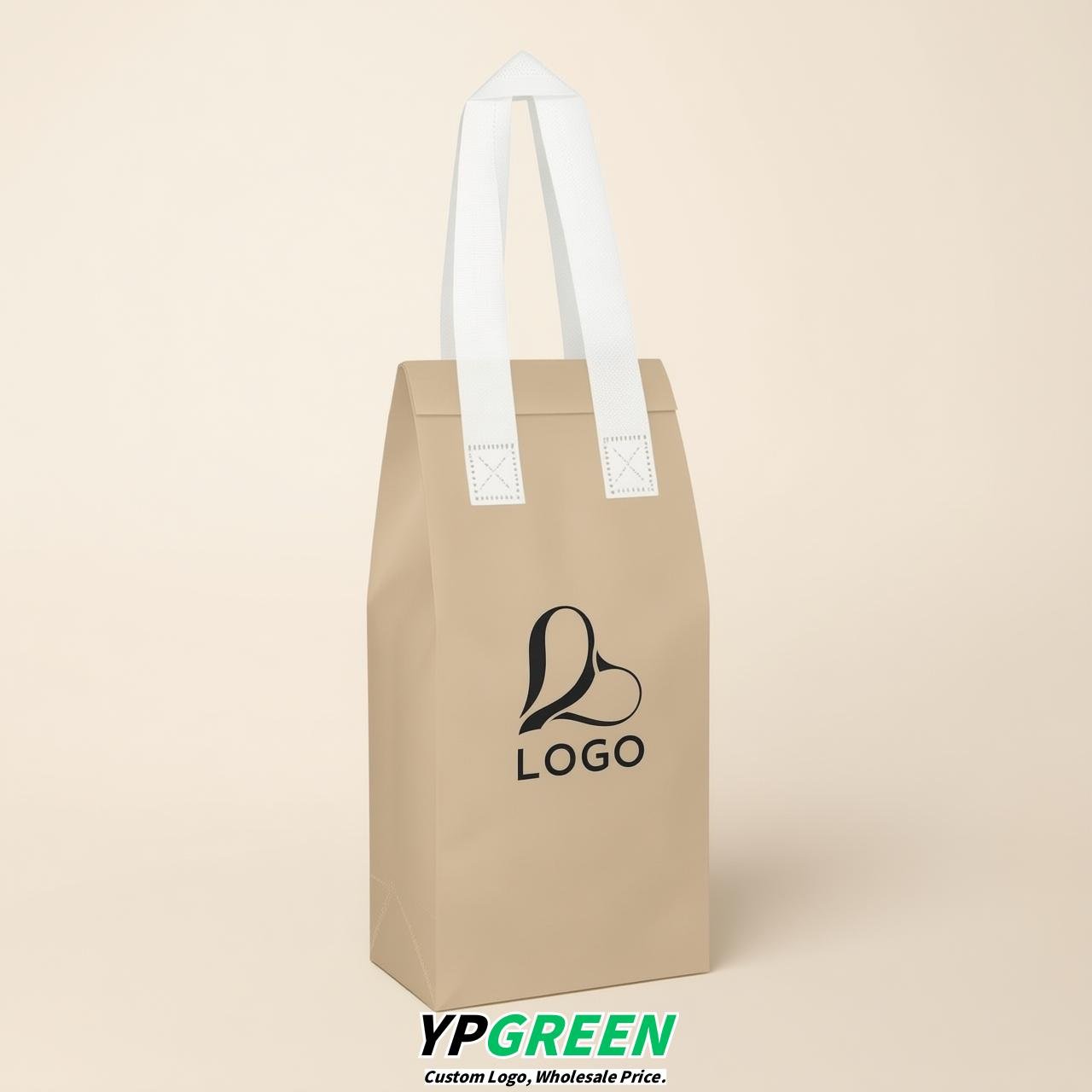 Beige Individual insulated take away bags wholesale 11x4.7x3.9 inches Thermal Beverage Take Out Bags