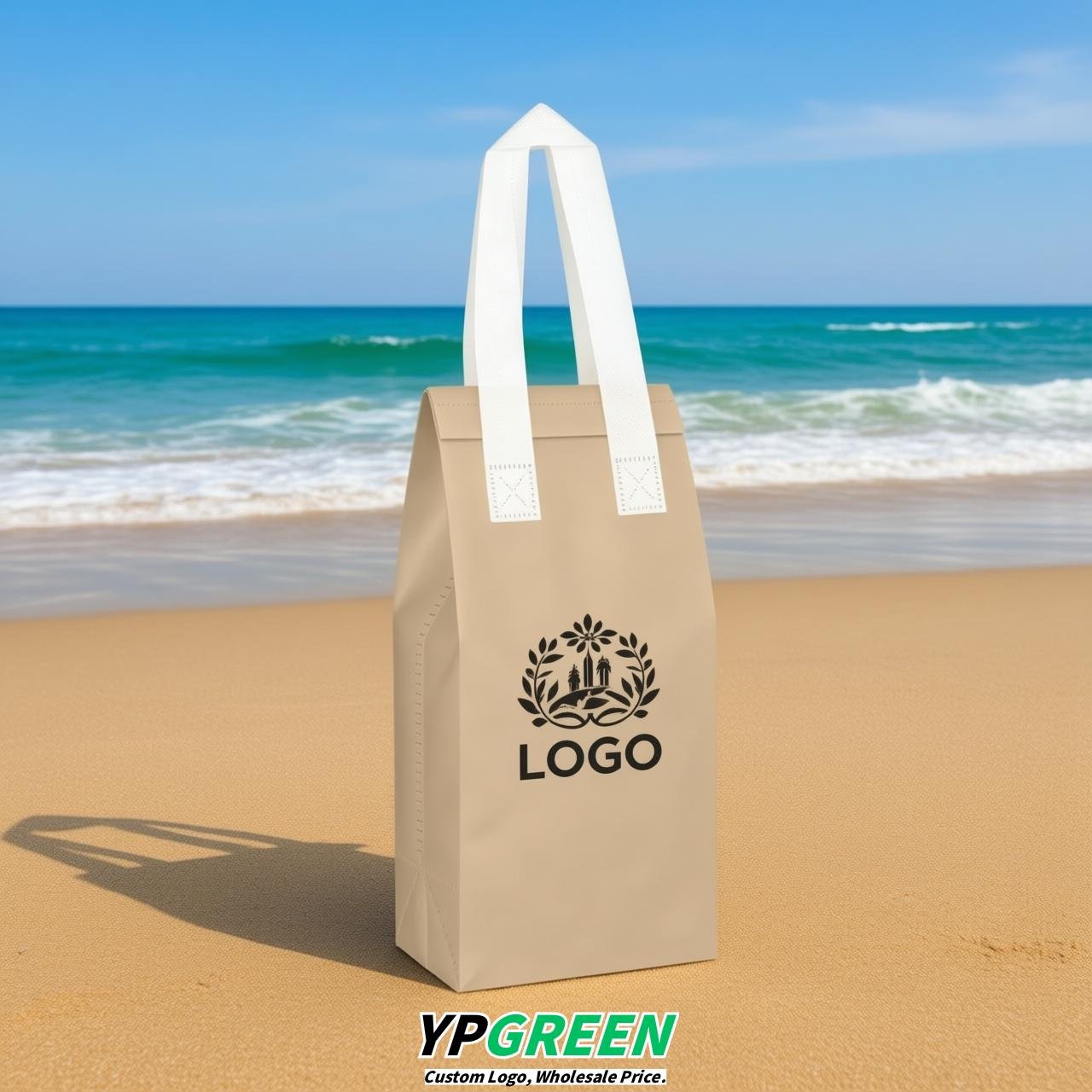Beige Individual insulated take away bags wholesale 11x4.7x3.9 inches Thermal Beverage Take Out Bags