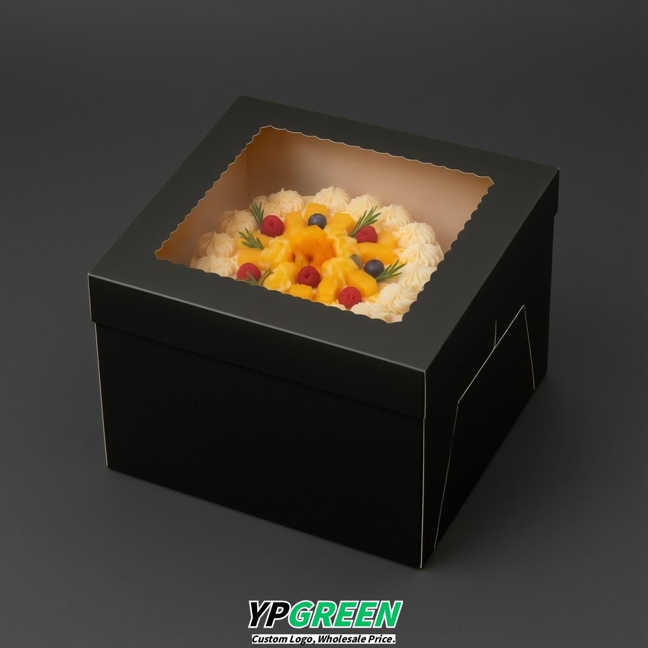 Black 10 & 12 inches Tall Cake Box with Window - Square Cardboard Cake Box