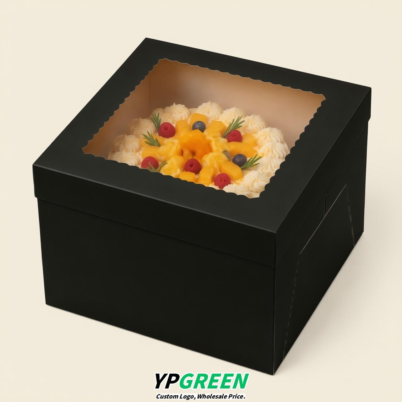 Black 10 & 12 inches Tall Cake Box with Window - Square Cardboard Cake Box