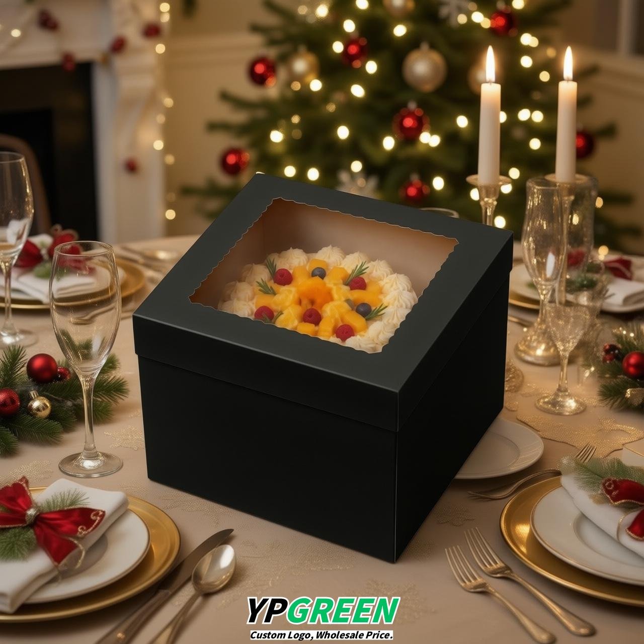 Black 10 & 12 inches Tall Cake Box with Window - Square Cardboard Cake Box
