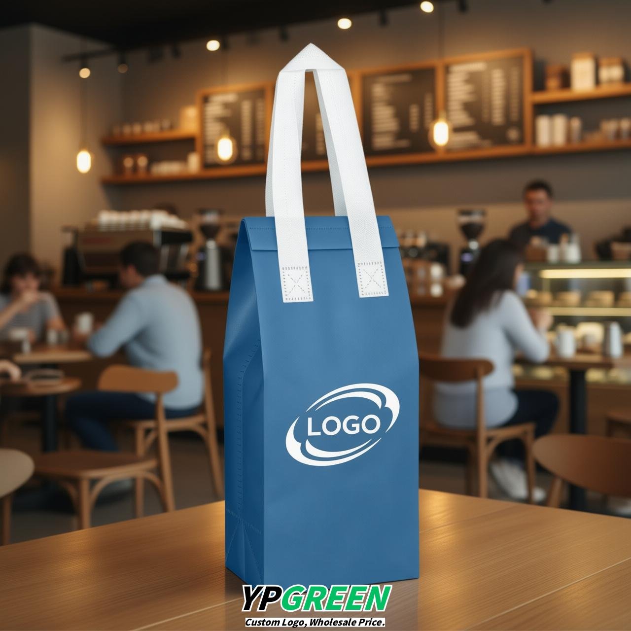 Blue Individual insulated take away bags wholesale 11x4.7x3.9 inches Thermal Beverage Take Out Bags