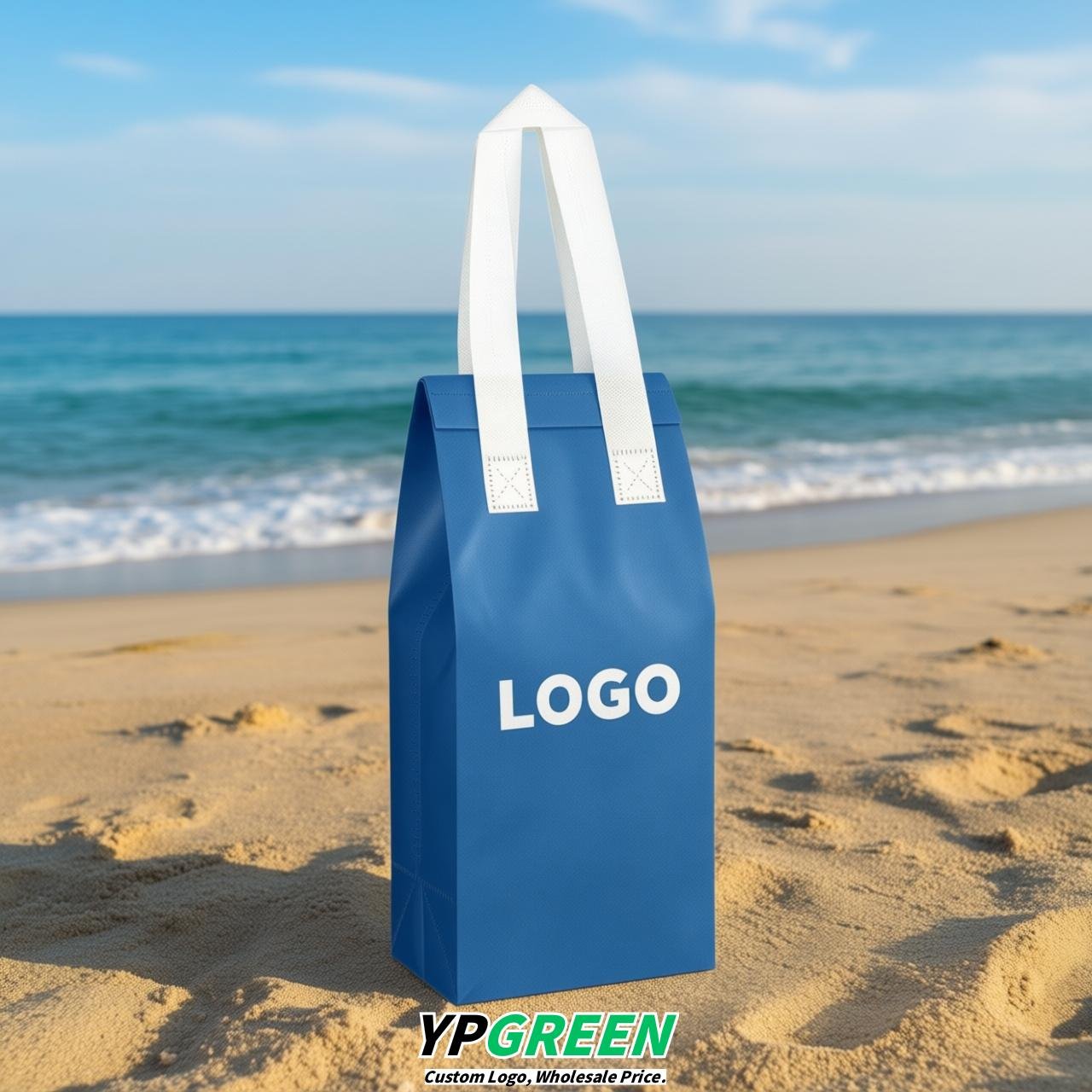Blue Individual insulated take away bags wholesale 11x4.7x3.9 inches Thermal Beverage Take Out Bags
