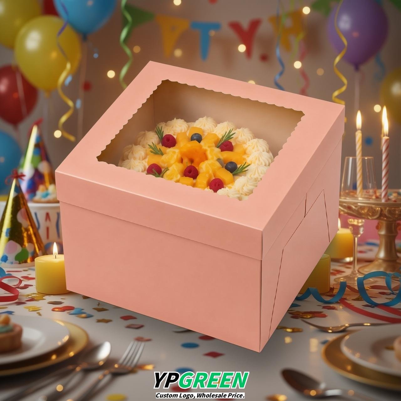 Blush 10 & 12 inches Cake Box with Window - Square Cardboard Cake Box