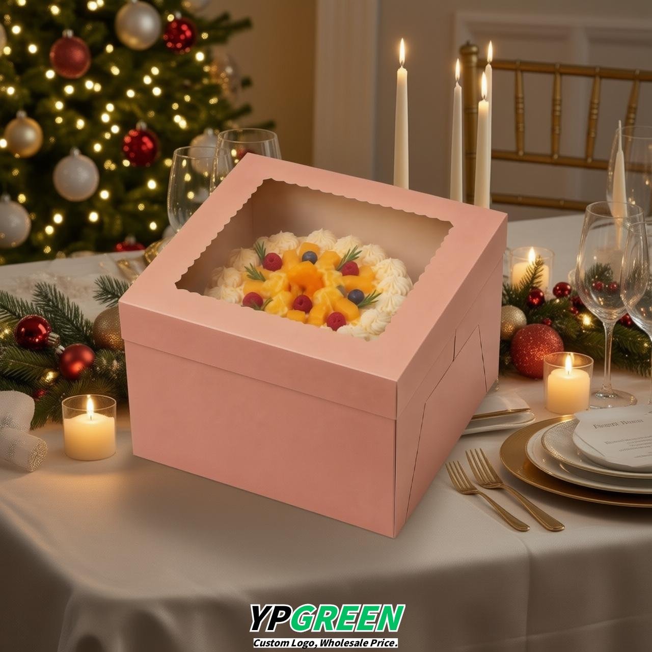 Blush 10 & 12 inches Cake Box with Window - Square Cardboard Cake Box