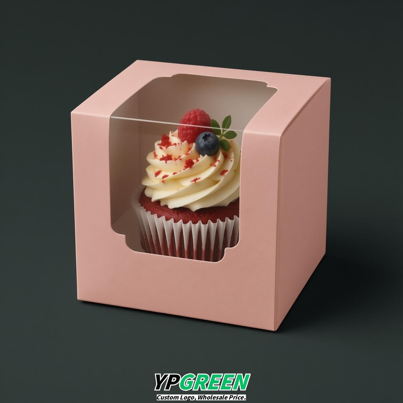 Blush Individual 3.5 inches Square Paper Cupcake Box Containers with Windows & Inserts