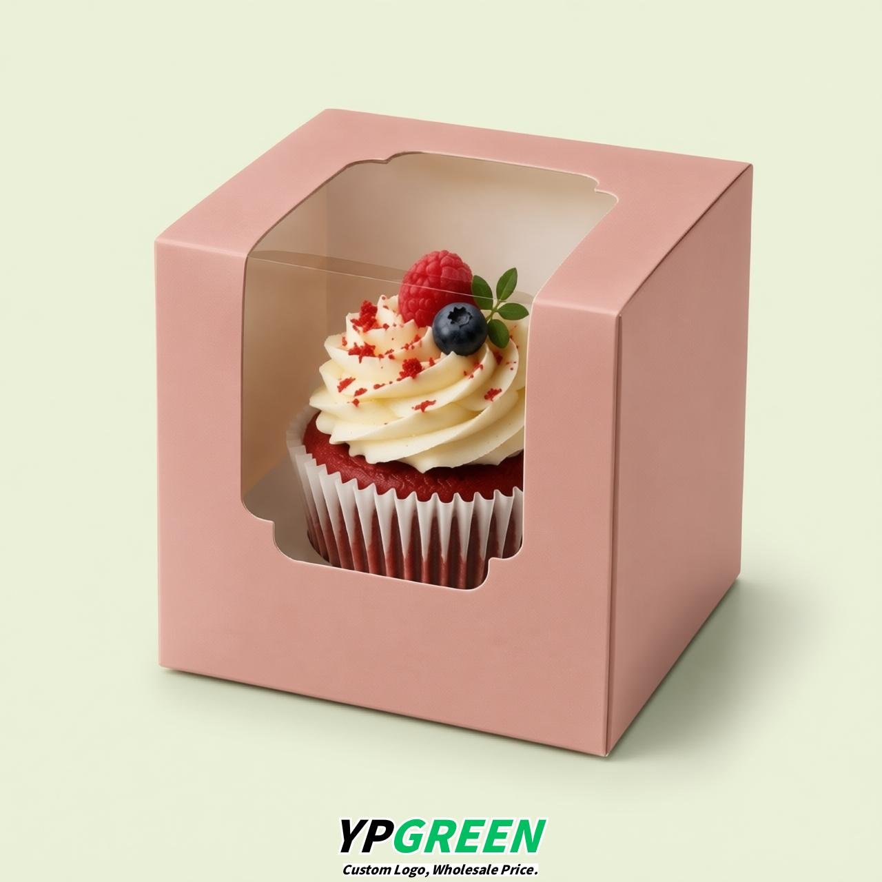 Blush Individual 3.5 inches Square Paper Cupcake Box Containers with Windows & Inserts