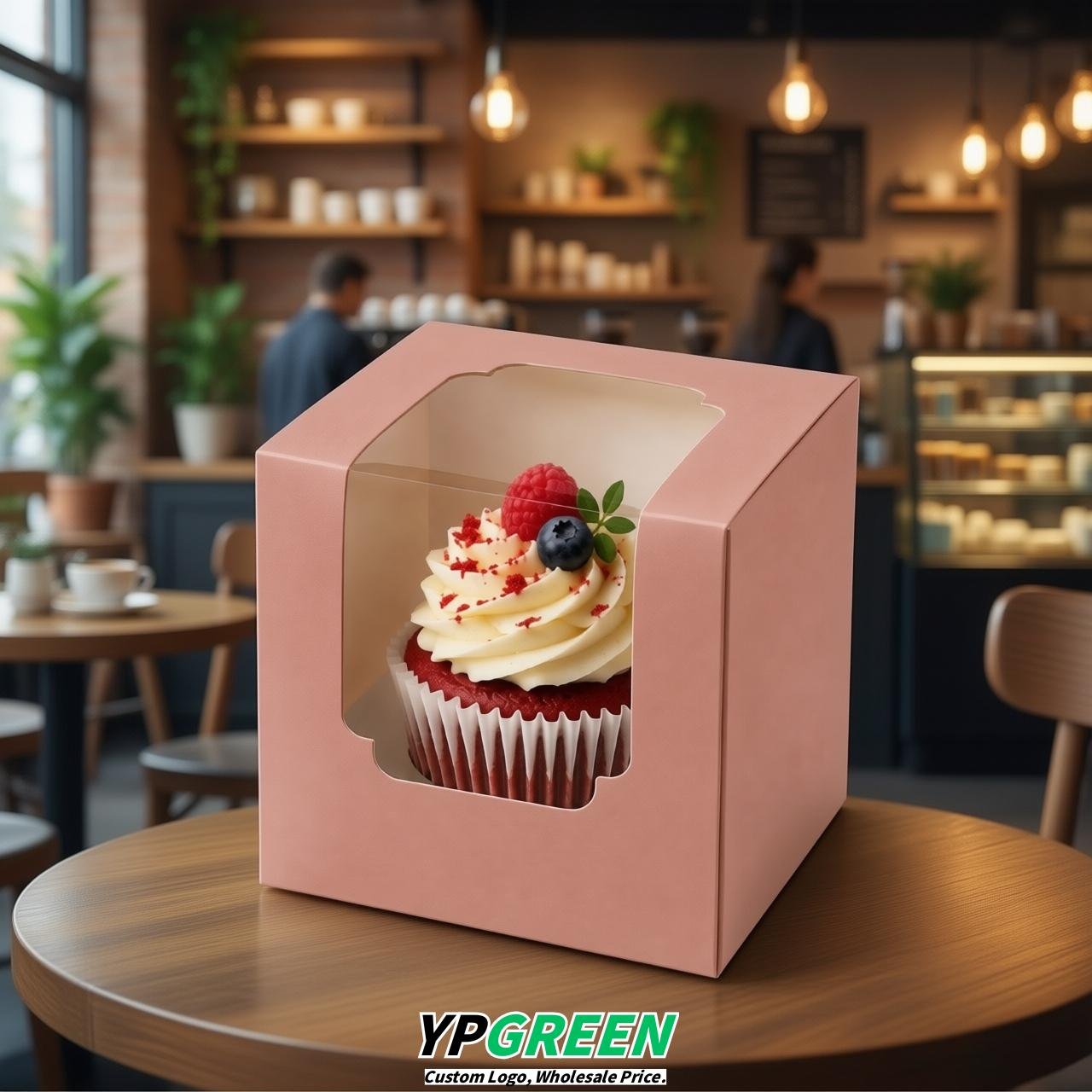 Blush Individual 3.5 inches Square Paper Cupcake Box Containers with Windows & Inserts