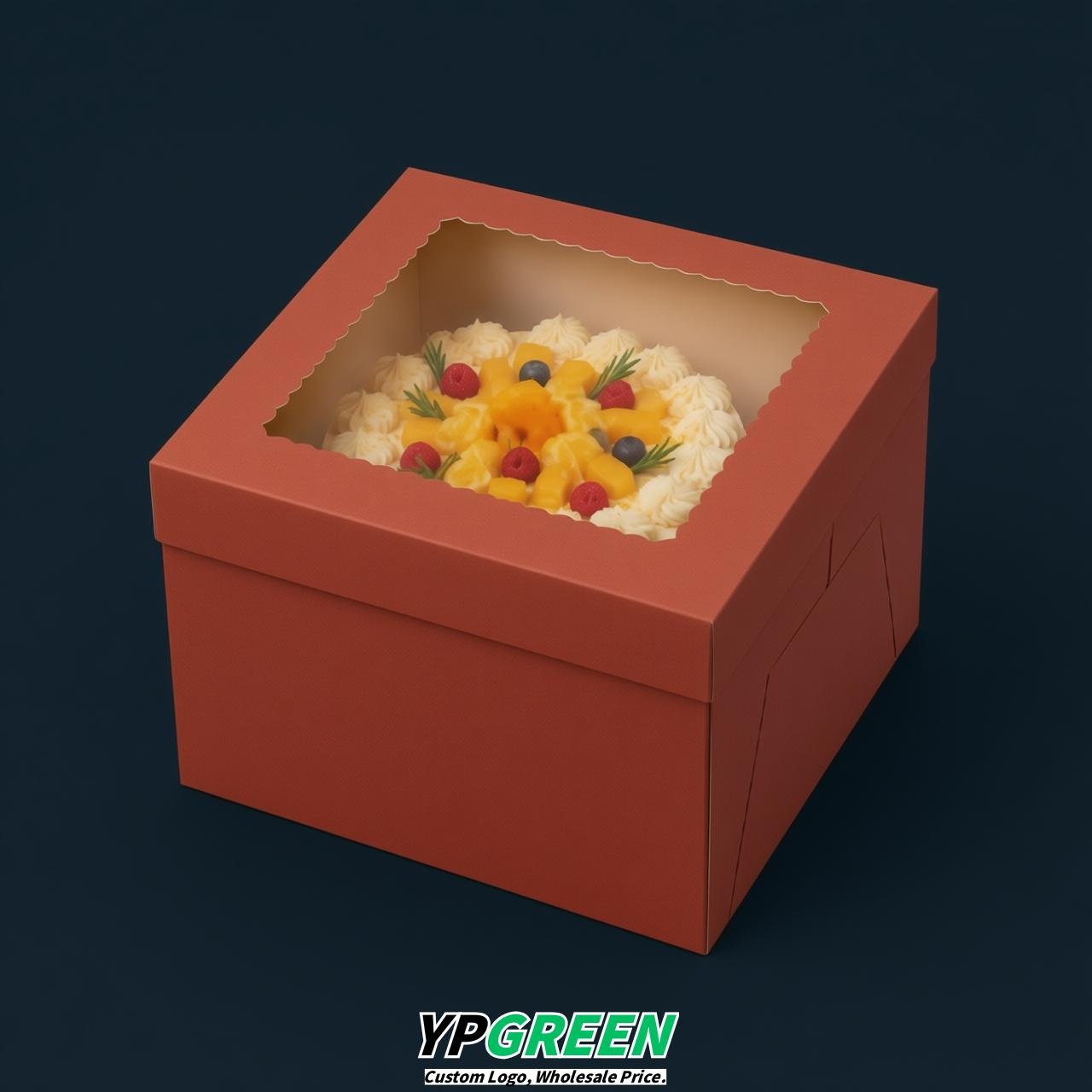Brick Red 10 & 12 inches Cake Box with Window - Square Cardboard Cake Box