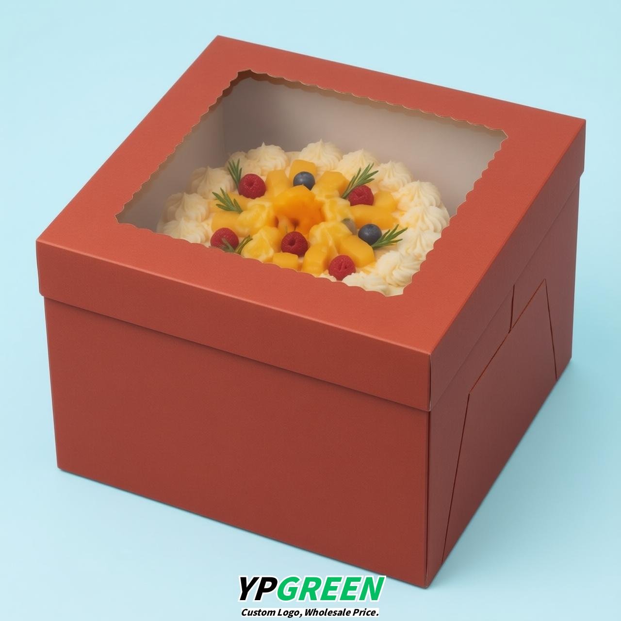 Brick Red 10 & 12 inches Cake Box with Window - Square Cardboard Cake Box