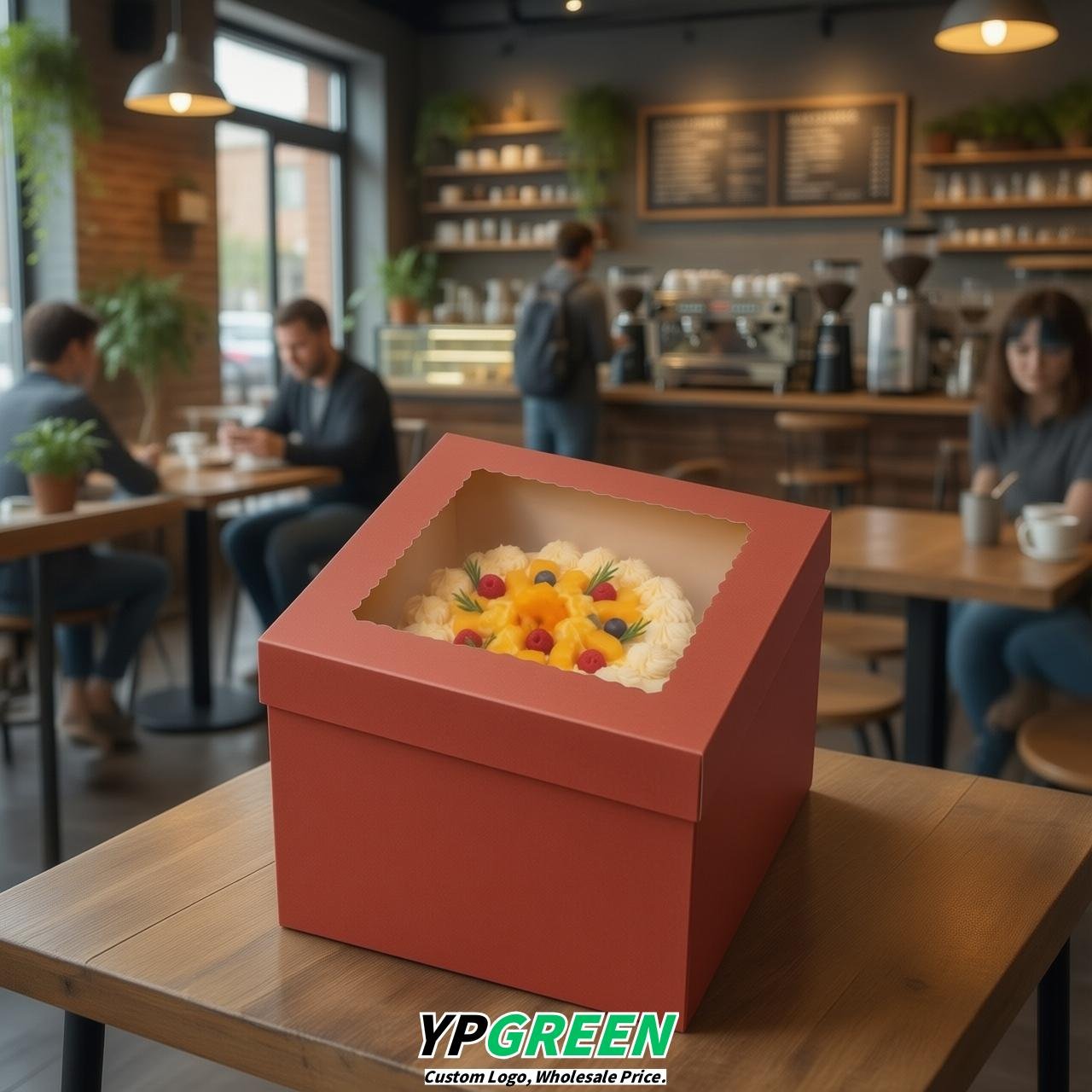 Brick Red 10 & 12 inches Cake Box with Window - Square Cardboard Cake Box